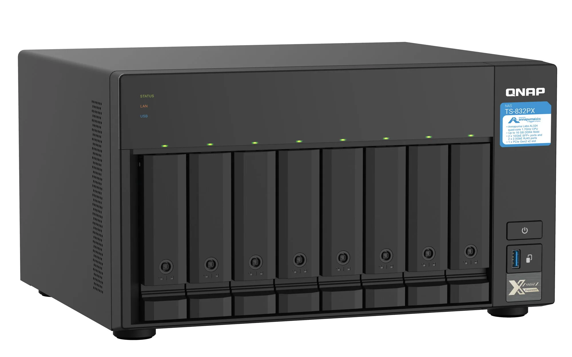 QNAP TS-832PX NAS Tower Annapurna Labs AL324 4 GB DDR4 0 TB QNAP Turbo System Aluminium, Schwarz – Bild 3