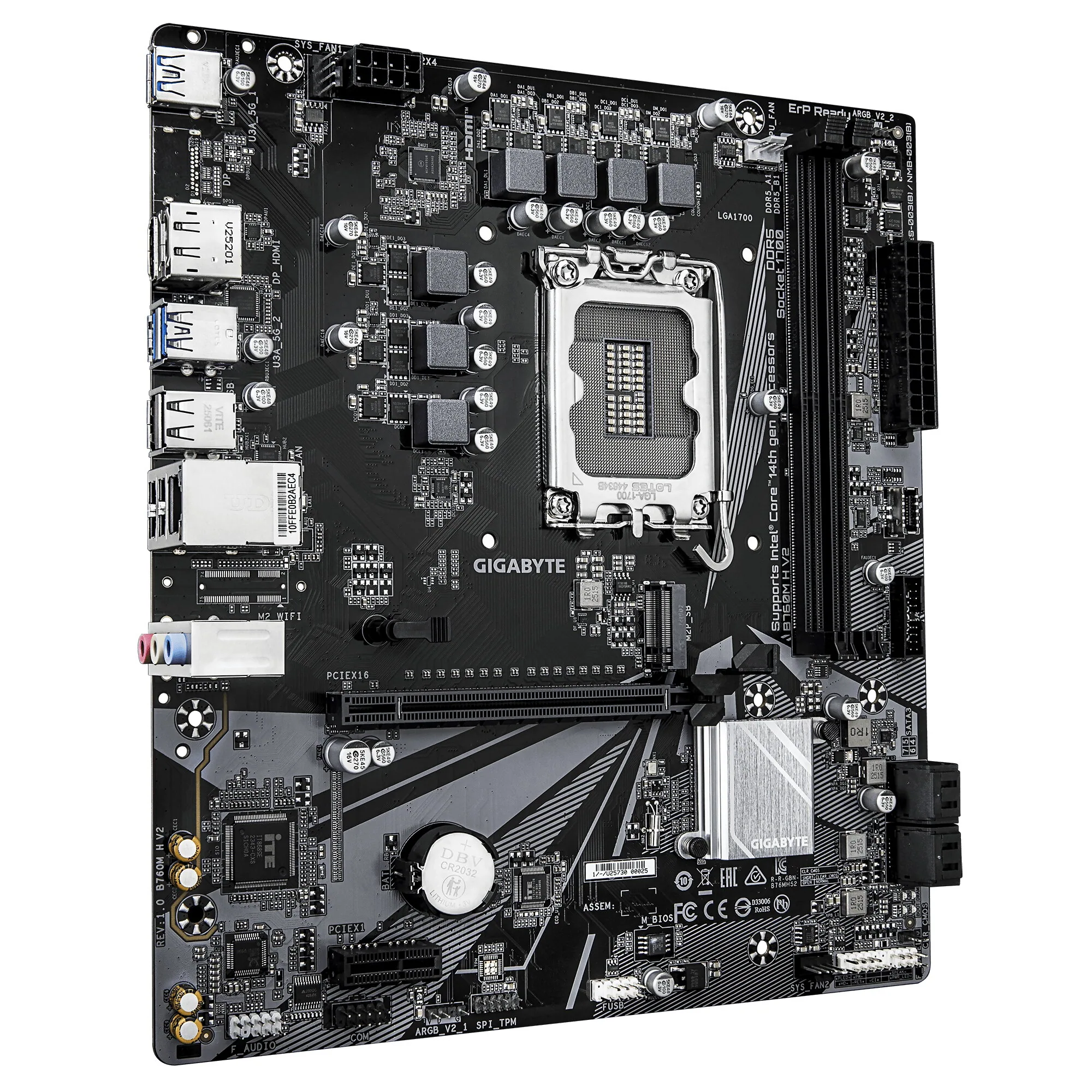 GIGABYTE B760M H V2 Mainboard - Unterstützt Intel Core Prozessoren der 14. Generation, digitales 5+1+1-Phasen-VRM, bis zu 8000MHz DDR5 (O.C.), 1xPCIe 4.0 M.2, 1GbE LAN, USB 3.2 Gen1 – Bild 3