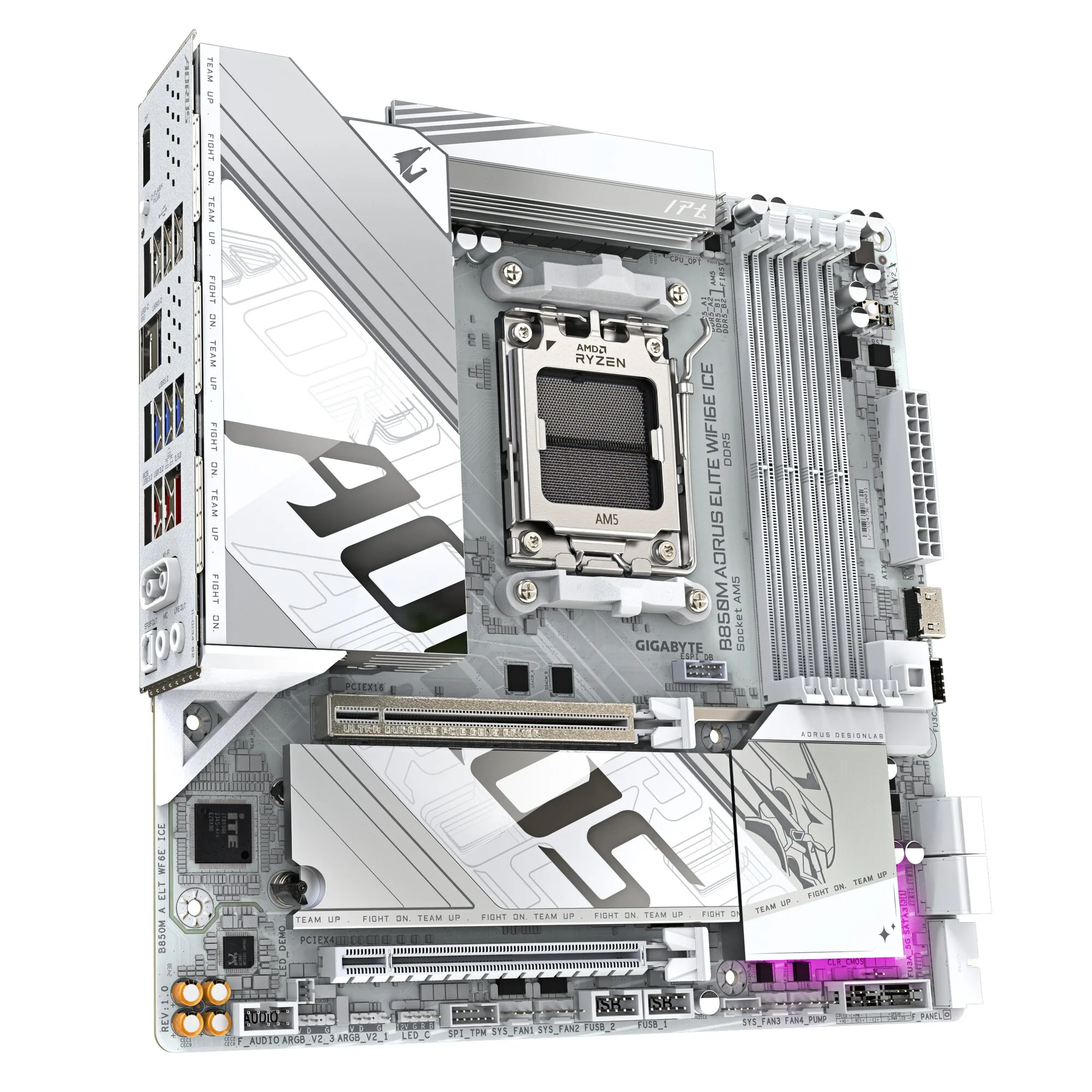 GIGABYTE B850M AORUS ELITE WIFI6E ICE Motherboard - AMD Ryzen 9000 Series CPUs, 12+2+1 Phasen Digital VRM, bis zu 8200MHz DDR5 (OC), 1xPCIe 5.0 + 1xPCIe 4.0 M.2, 2.5 LAN, WIFI 7, USB 3.2 Gen 2 – Bild 3