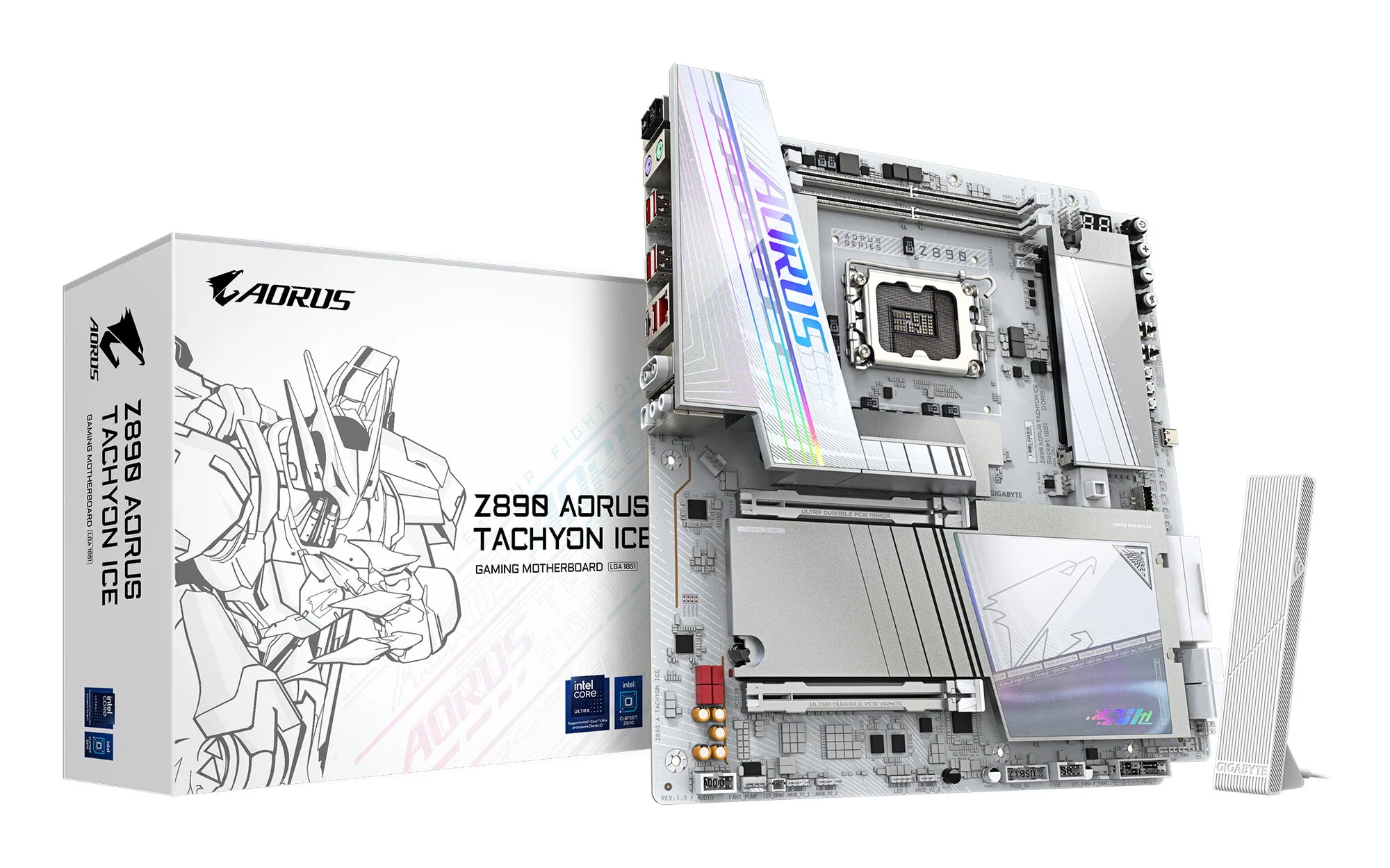 GIGABYTE Z890 AORUS TACHYON ICE Mainboard – Intel Core Ultra (Serie 2) Prozessoren, 18+1+2 Phasen VRM, bis zu 9500 MHz DDR5 (O.C), 1 x PCIe 5.0 + 3 x PCIe 4.0, Wi-Fi 7, 5 GbE LAN, USB 3.2 Gen 2x2 – Bild 1