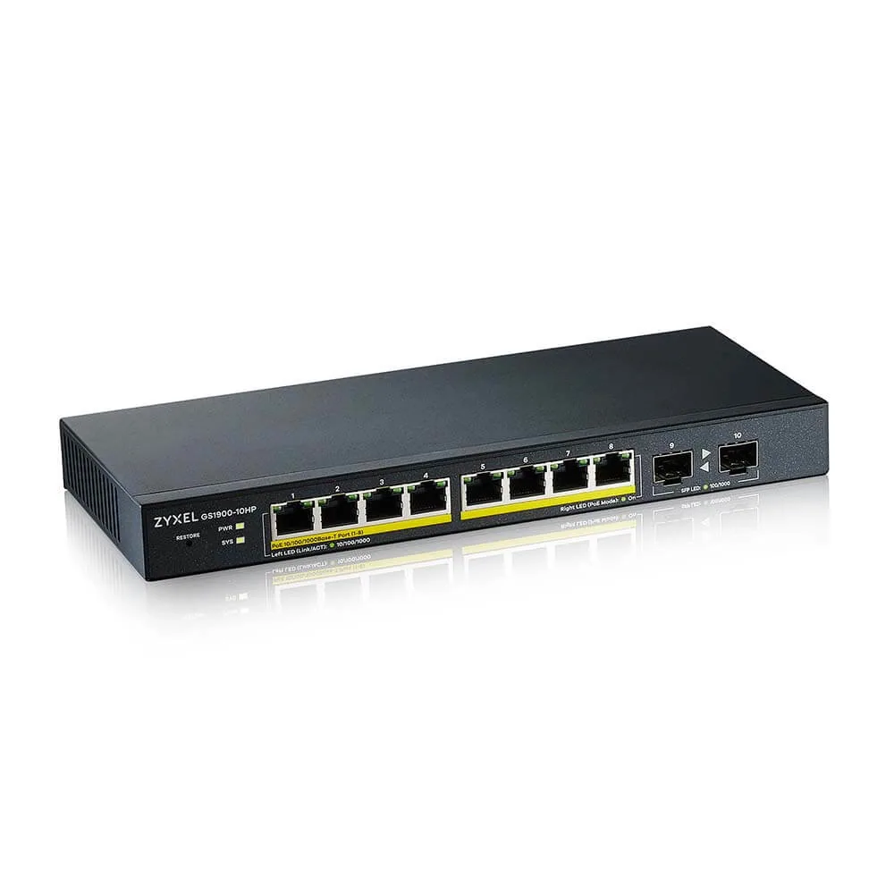 Zyxel GS1900-10HP Managed L2 Gigabit Ethernet (10/100/1000) Power over Ethernet (PoE) Schwarz – Bild 2
