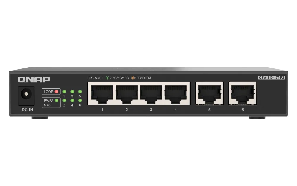 QNAP QSW-2104-2T-R2 Netzwerk-Switch Unmanaged 10G Ethernet (100/1000/10000) Desktop Schwarz – Bild 1