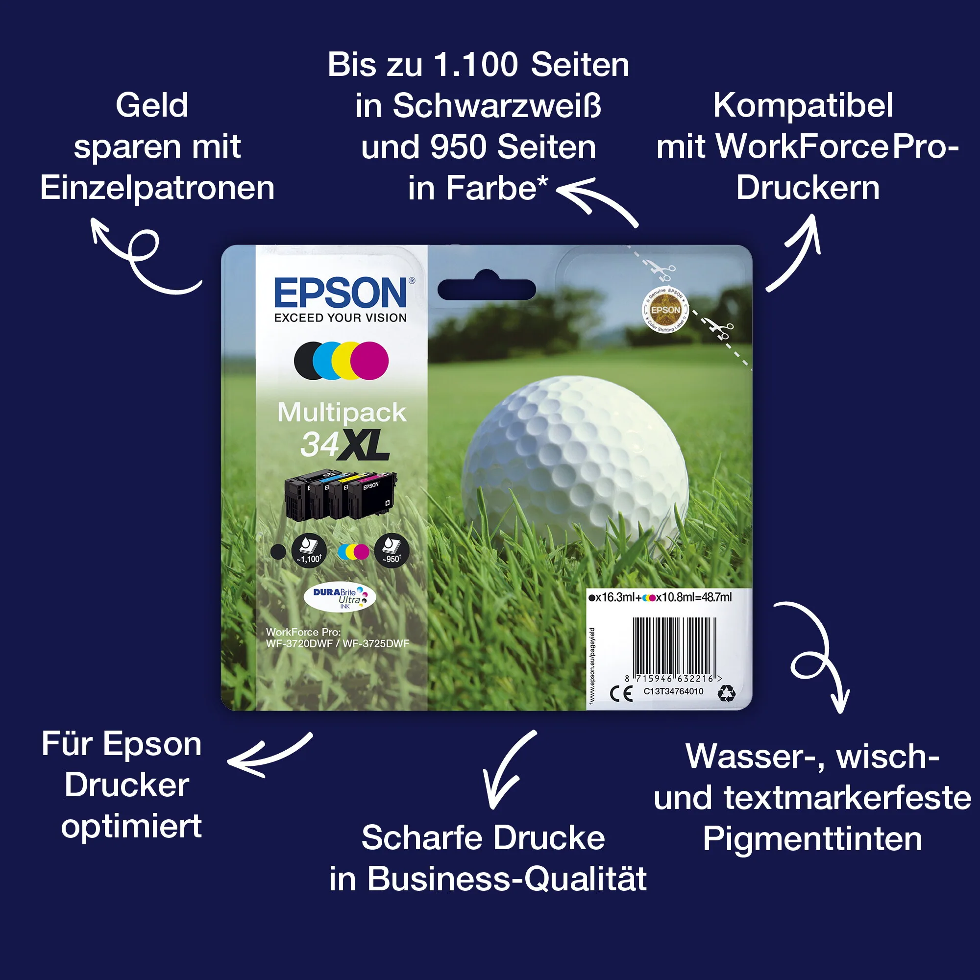 Epson Golf ball 34XL Golfball DURABrite Ultra Multipack 4 Farben Tinte – Bild 2