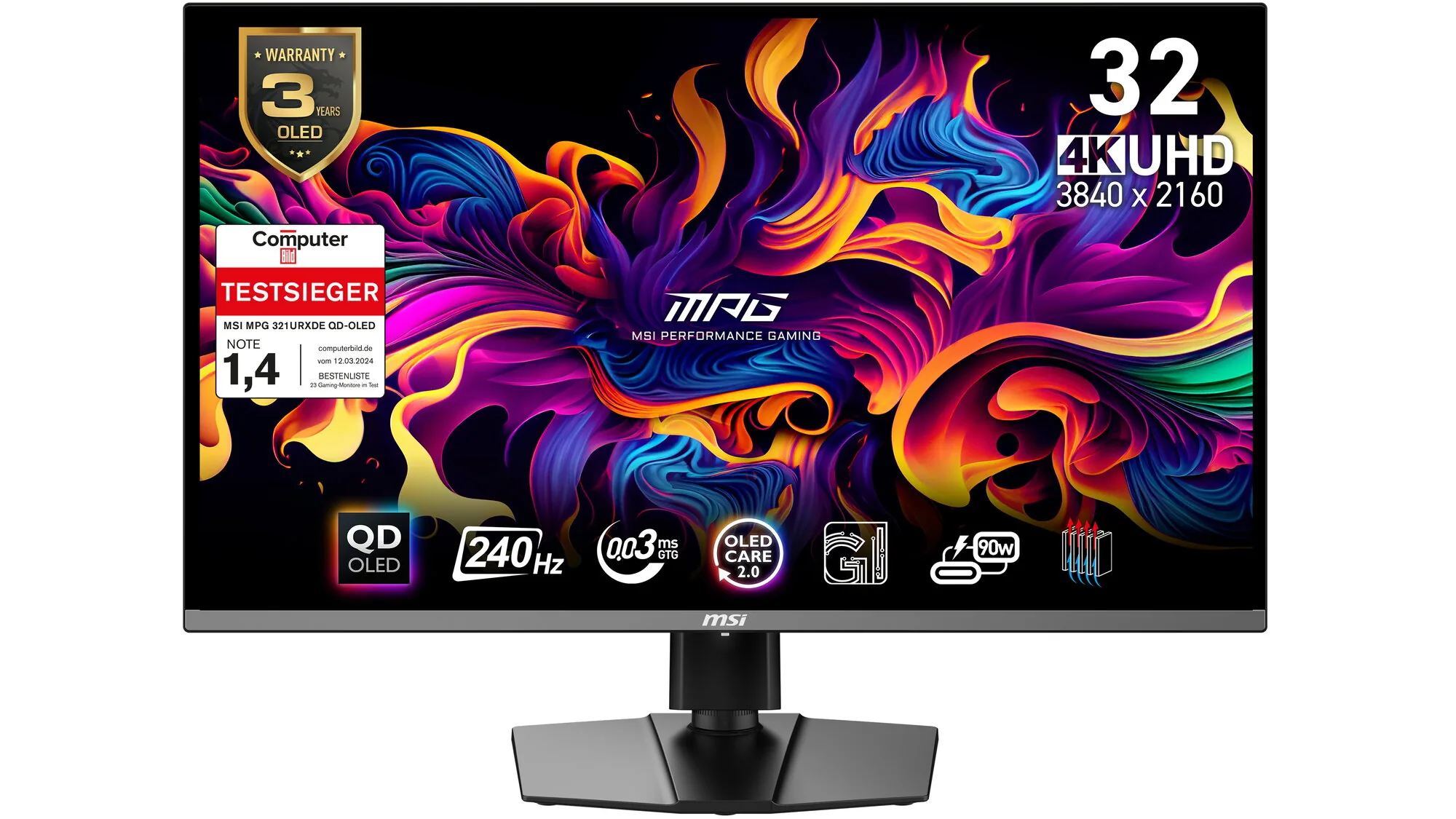 MSI MPG 321URXDE QD-OLED Computerbildschirm 80 cm (31.5") 3840 x 2160 Pixel 4K Ultra HD Schwarz – Bild 1