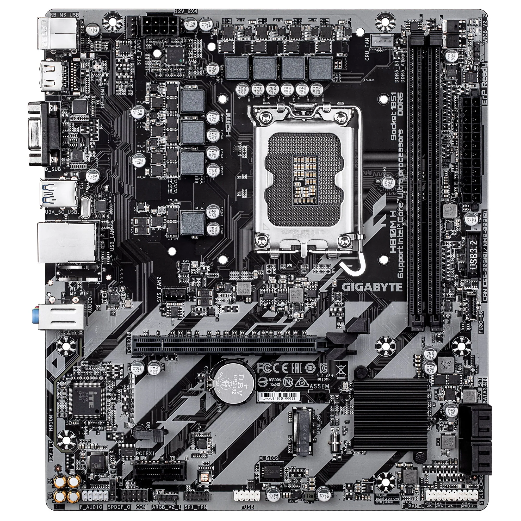 GIGABYTE H810M H Mainboard – Intel Core Ultra (Serie 2) CPUs, 4+1+2 Phasen VRM, bis zu 6400 MHz DDR5, 1xPCIe 4.0 M.2, 1GbE LAN, USB 3.2 Gen 1 – Bild 2
