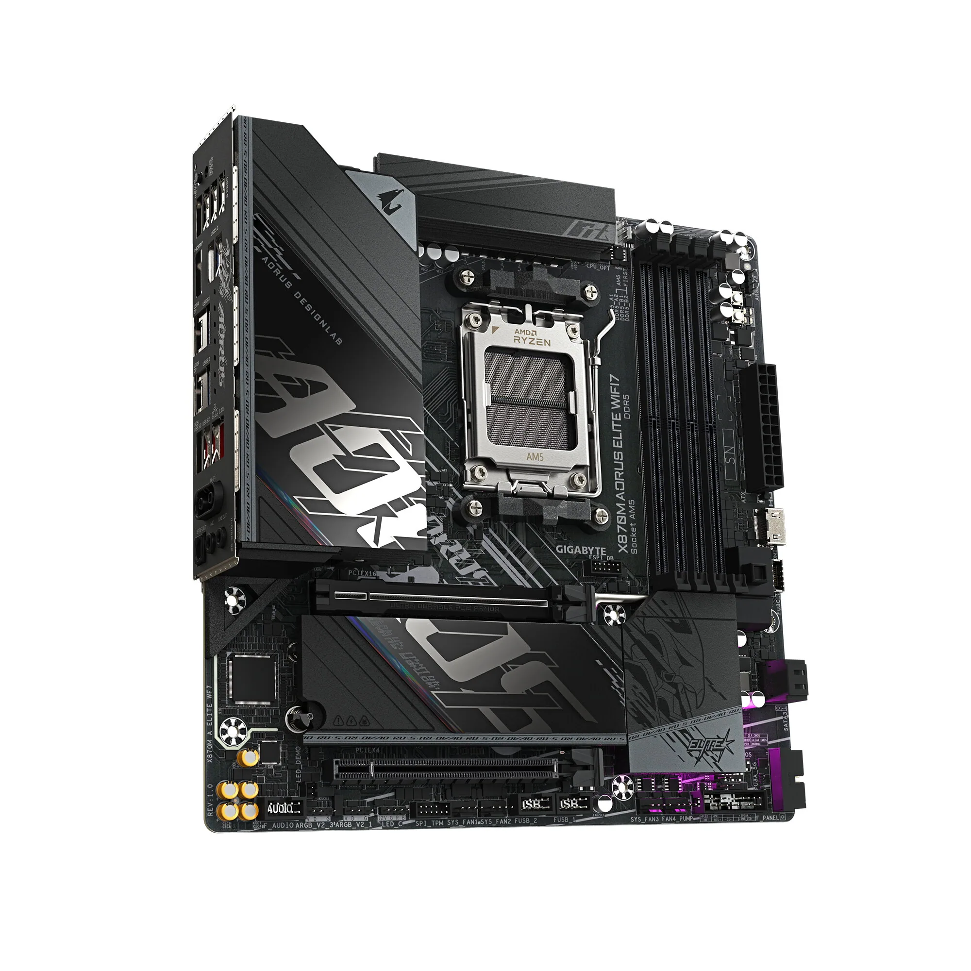 GIGABYTE X870M AORUS ELITE WIFI7 Mainboard – Unterstützt AMD Ryzen 9000 CPUs, digitale 14+2+2 Phasen VRM, bis zu 8200 MHz DDR5 (OC), 1 x PCIe 5.0 + 1 x PCIe 4.0, Wi-Fi 7, 2.5 GbE LAN, USB 4 – Bild 4