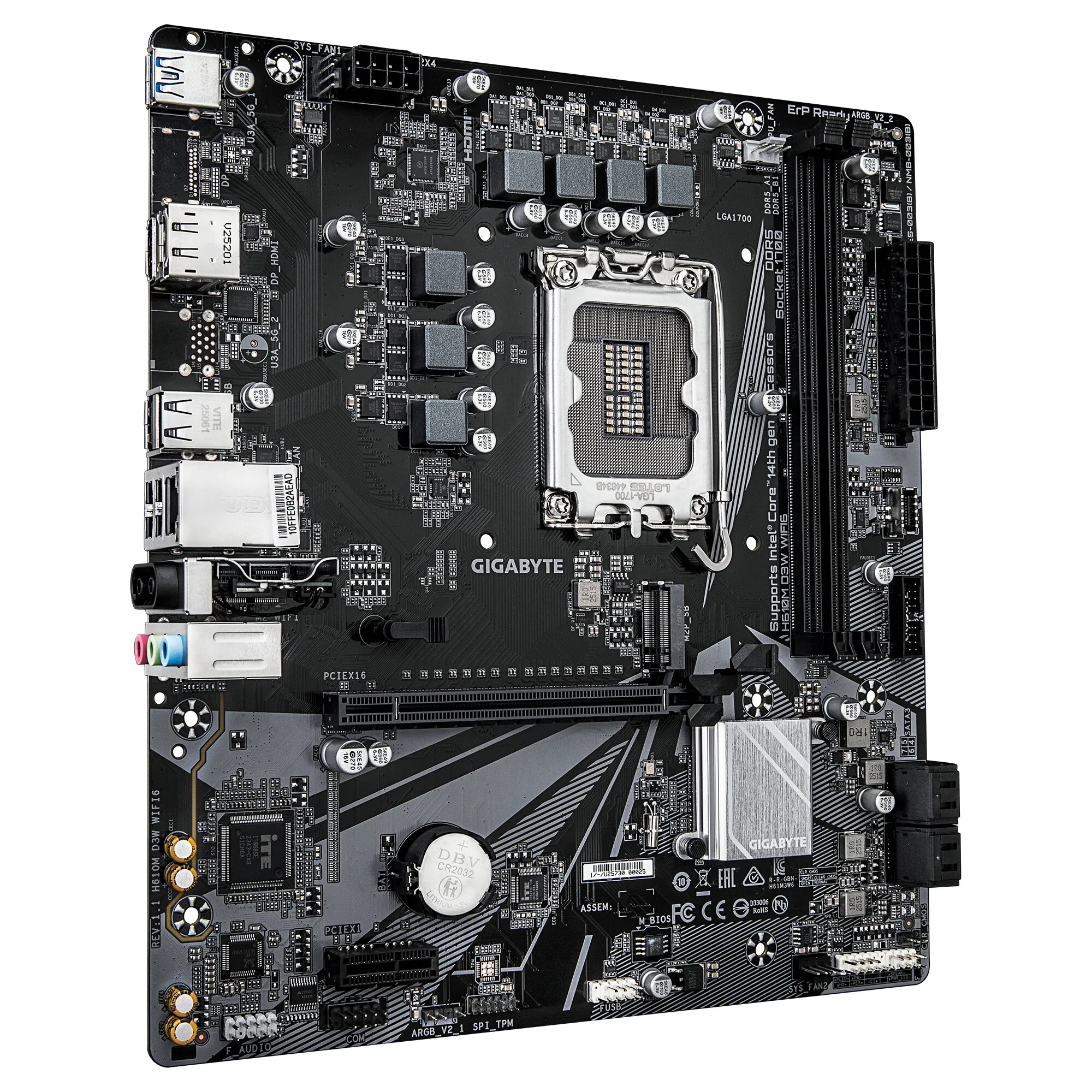 GIGABYTE H610M D3W WIFI6 Mainboard - Unterstützt Intel Core Prozessoren der 14. Generation, 5+1+1 Phasen VRM, bis zu 5600MHz DDR4, 1xPCIe 3.0 M.2, Wi-Fi 6, 1GbE LAN, USB 3.2 Gen 1 – Bild 3