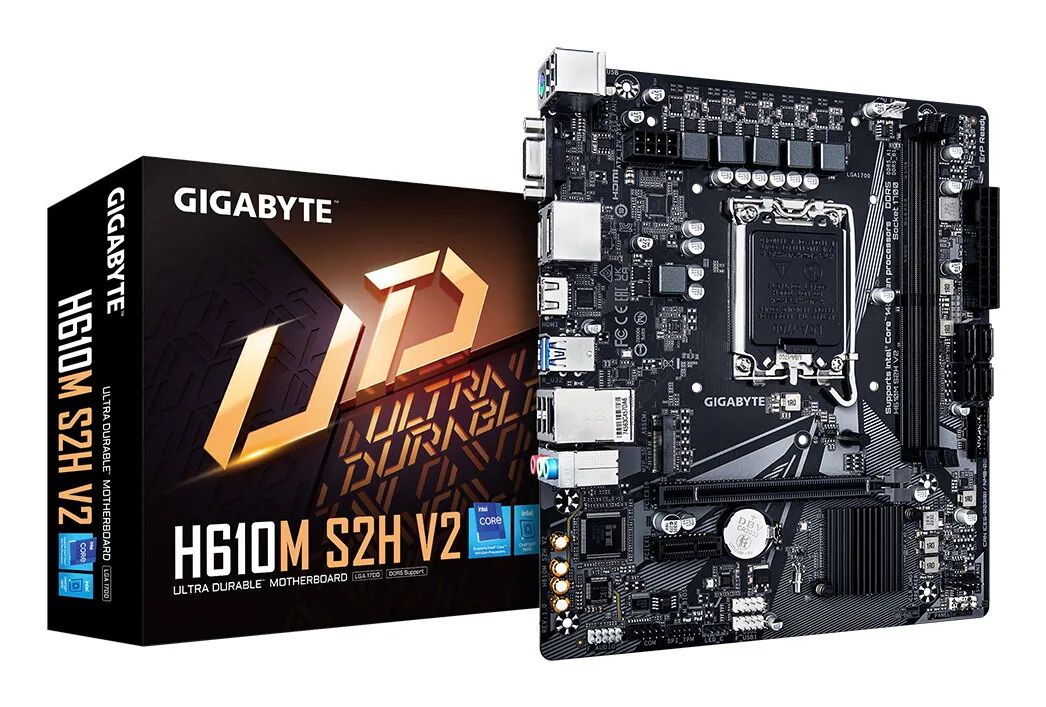 GIGABYTE H610M S2H V2 Motherboard - Unterstützt Intel Core 14. Generation CPUs, 4+1+1 Hybrid Phasen Digital VRM, bis zu 5600MHz DDR5, 1xPCIe 3.0 M.2, GbE LAN, USB 3.2 Gen 1 – Bild 1