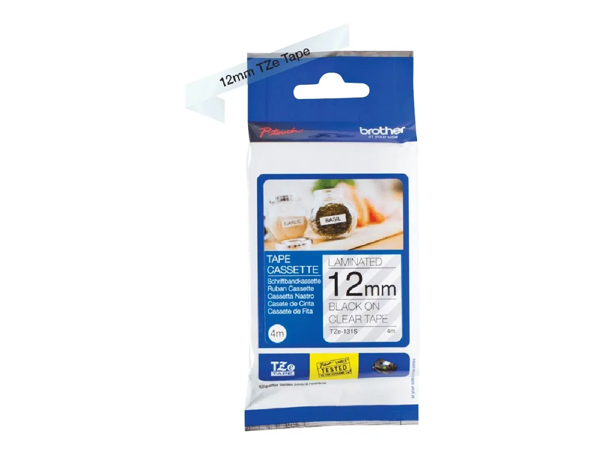 Schriftband Brother 12mmx4m farblos/schwarz TZe-131S