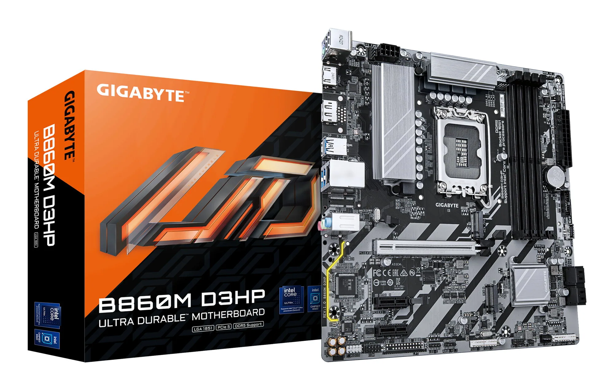 GIGABYTE B860M D3HP Mainboard - Intel Core Ultra CPUs, 4+1+2+1 Phasen VRM, bis zu 9066MHz DDR5, 2xPCIe 4.0 M.2, GbE LAN, USB 3.2 Gen 1 – Bild 1
