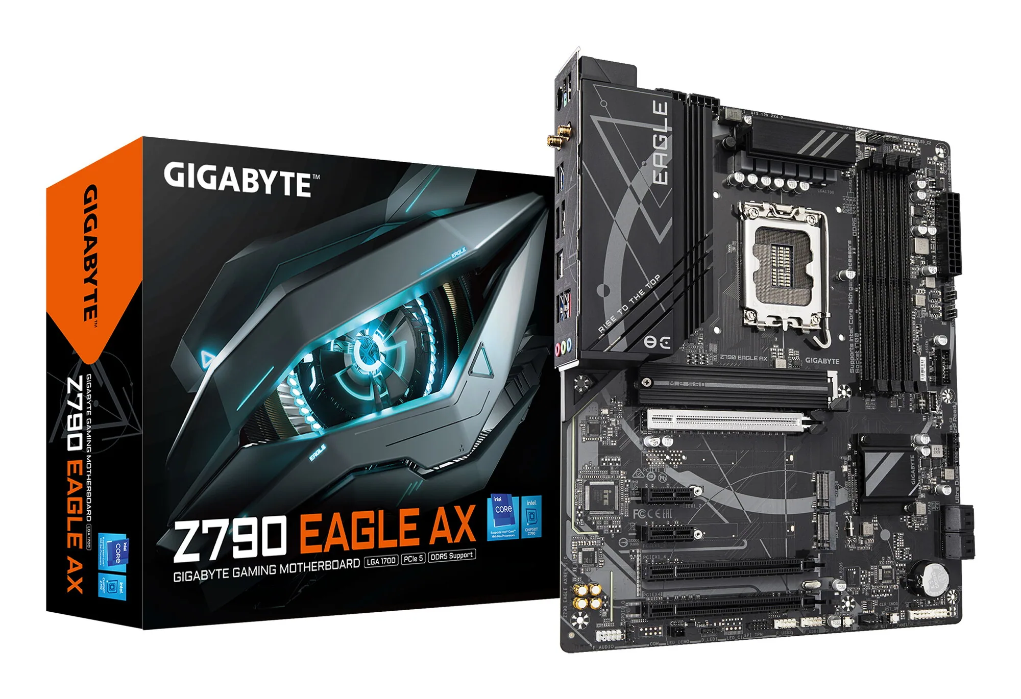GIGABYTE Z790 EAGLE AX Motherboard - Unterstützt Intel Core 14. Generation CPUs, 12+1+1 Phasen Digital VRM, bis zu 7600MHz DDR5 (OC), 3xPCIe 4.0 M.2, Wi-Fi 6E, 2.5GbE LAN, USB 3.2 Gen 2 – Bild 1