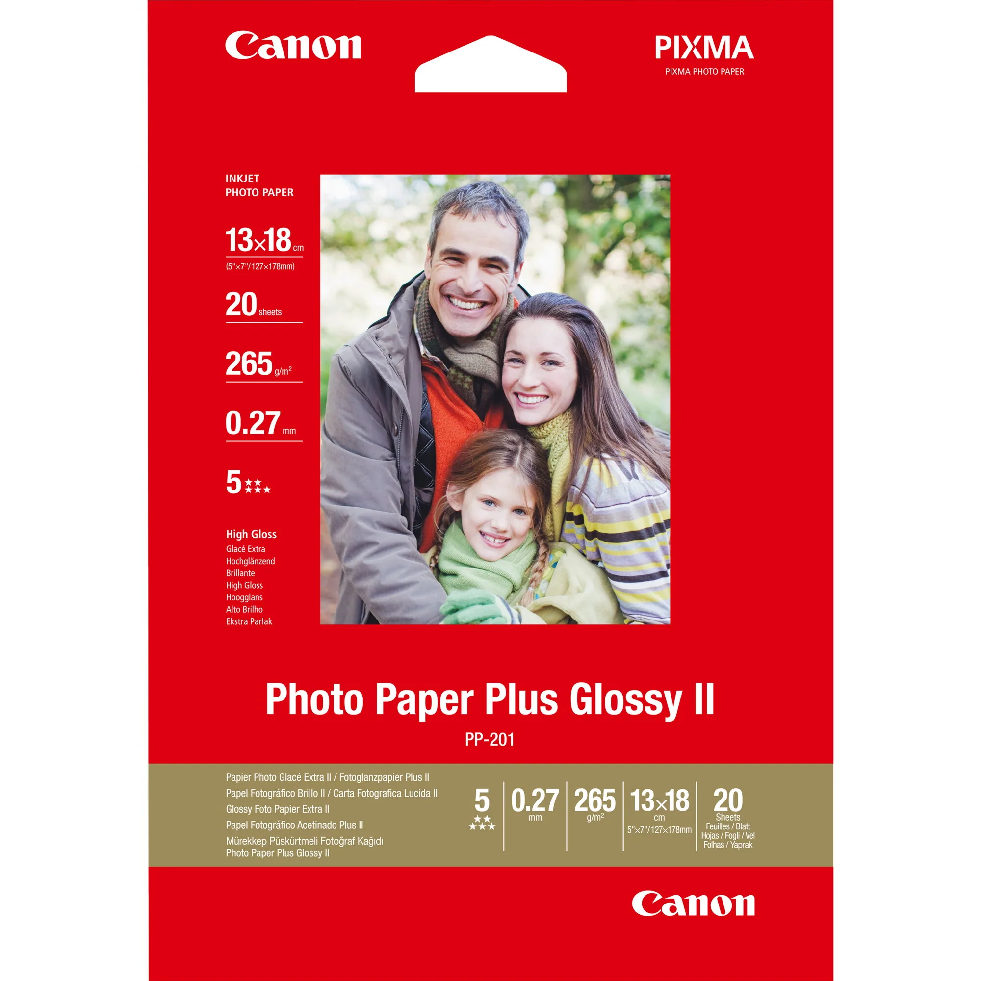 Canon PP-201 Glossy II Fotopapier Plus 13 x 18 cm – 20 Blatt – Bild 1
