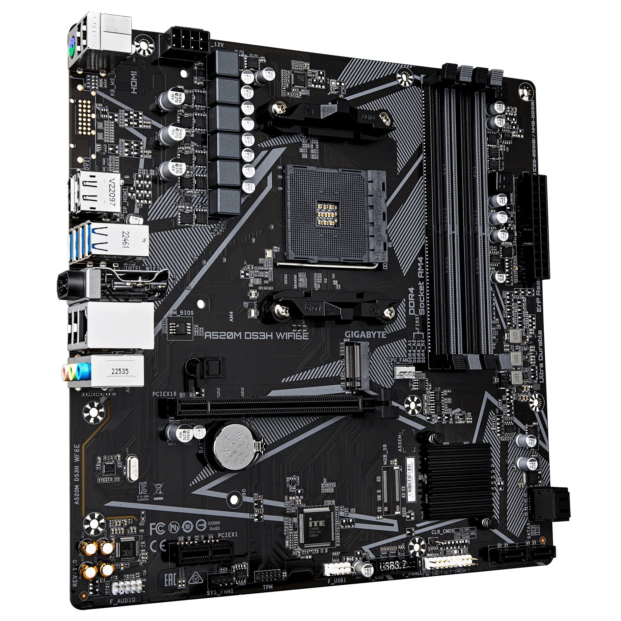 GIGABYTE A520M DS3H WIFI6E Mainboard – Unterstützt AMD Ryzen 5000 Series AM4 CPUs, bis zu 4733 MHz DDR4 (OC), 1× PCIe – Bild 3