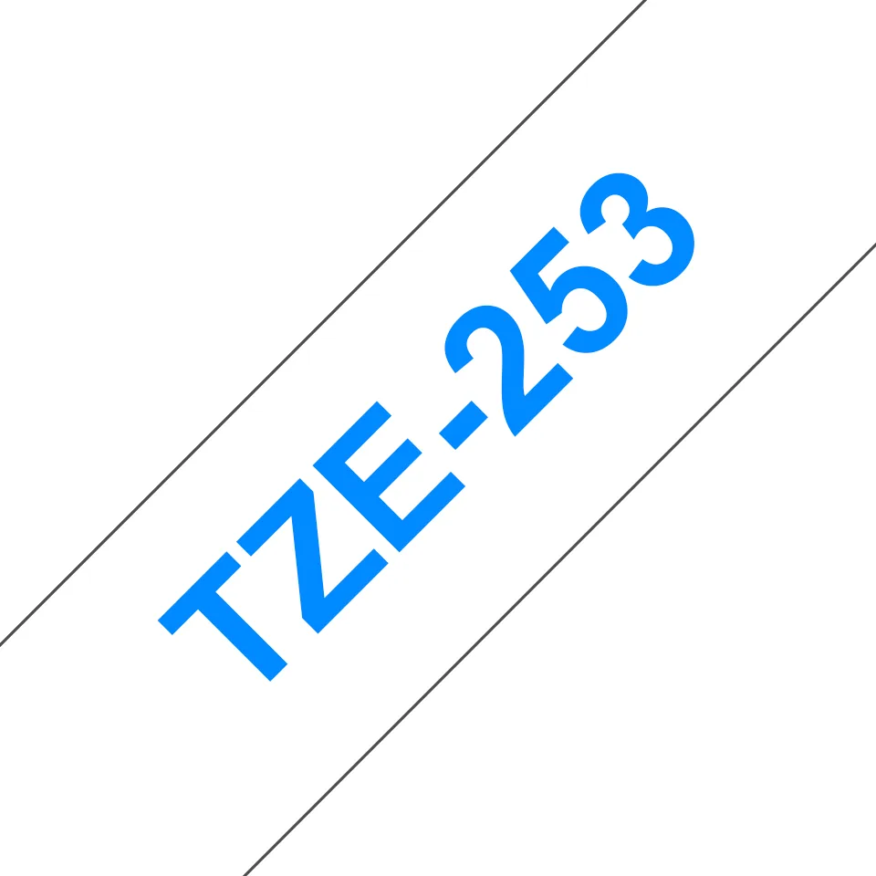Brother TZE-253 Etiketten erstellendes Band Blau auf weiss – Bild 1