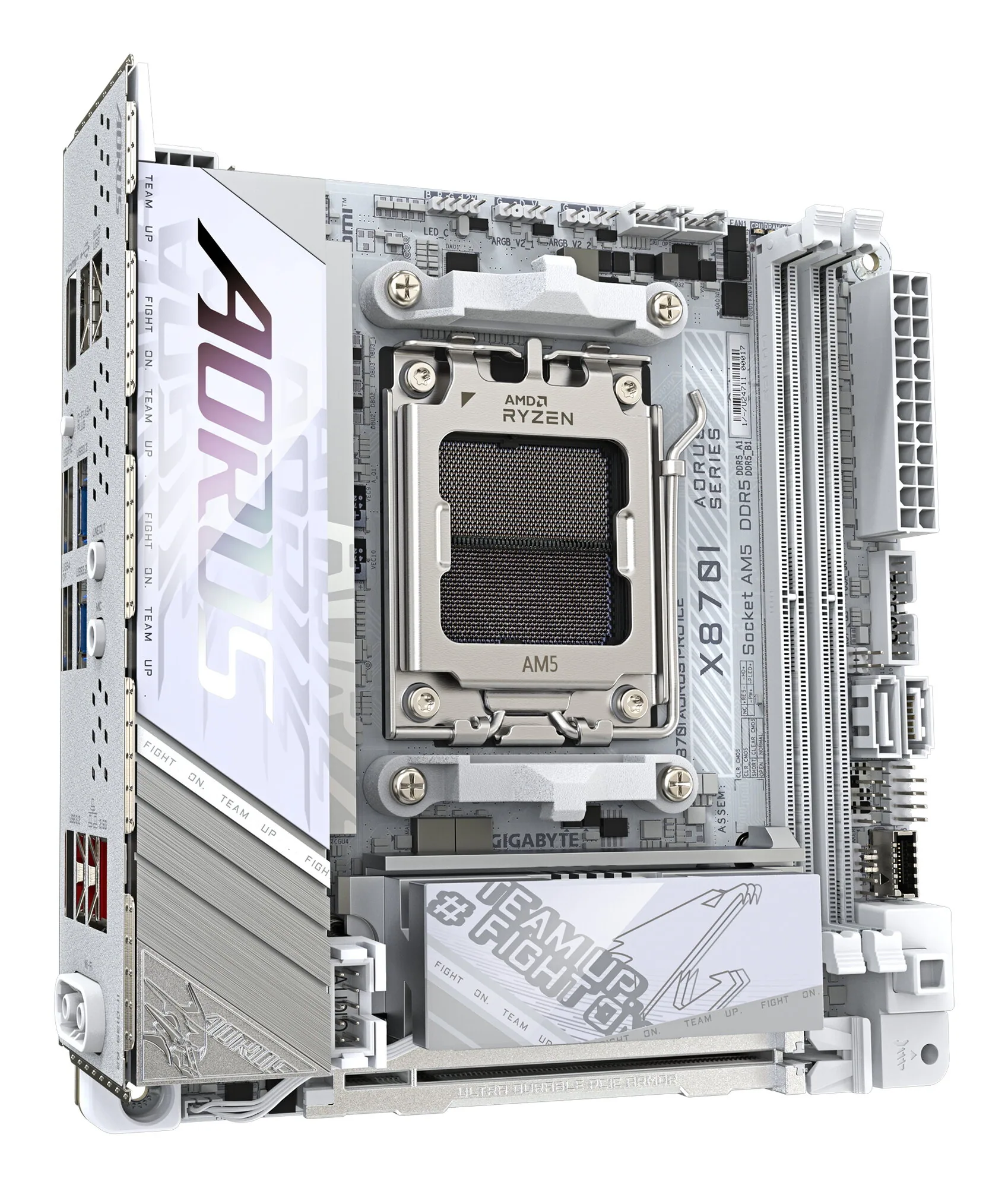 GIGABYTE X870I AORUS PRO ICE Mainboard - Unterstützt AMD Ryzen 9000er-Serie CPUs, 8+2+1 Phasen VRM, bis zu 8400 MHz DDR5 (OC), 1xPCIe 5.0 M.2 + 1xPCIe 4.0 M.2, WI-FI 7, 2,5 GbE LAN, USB 4 – Bild 2