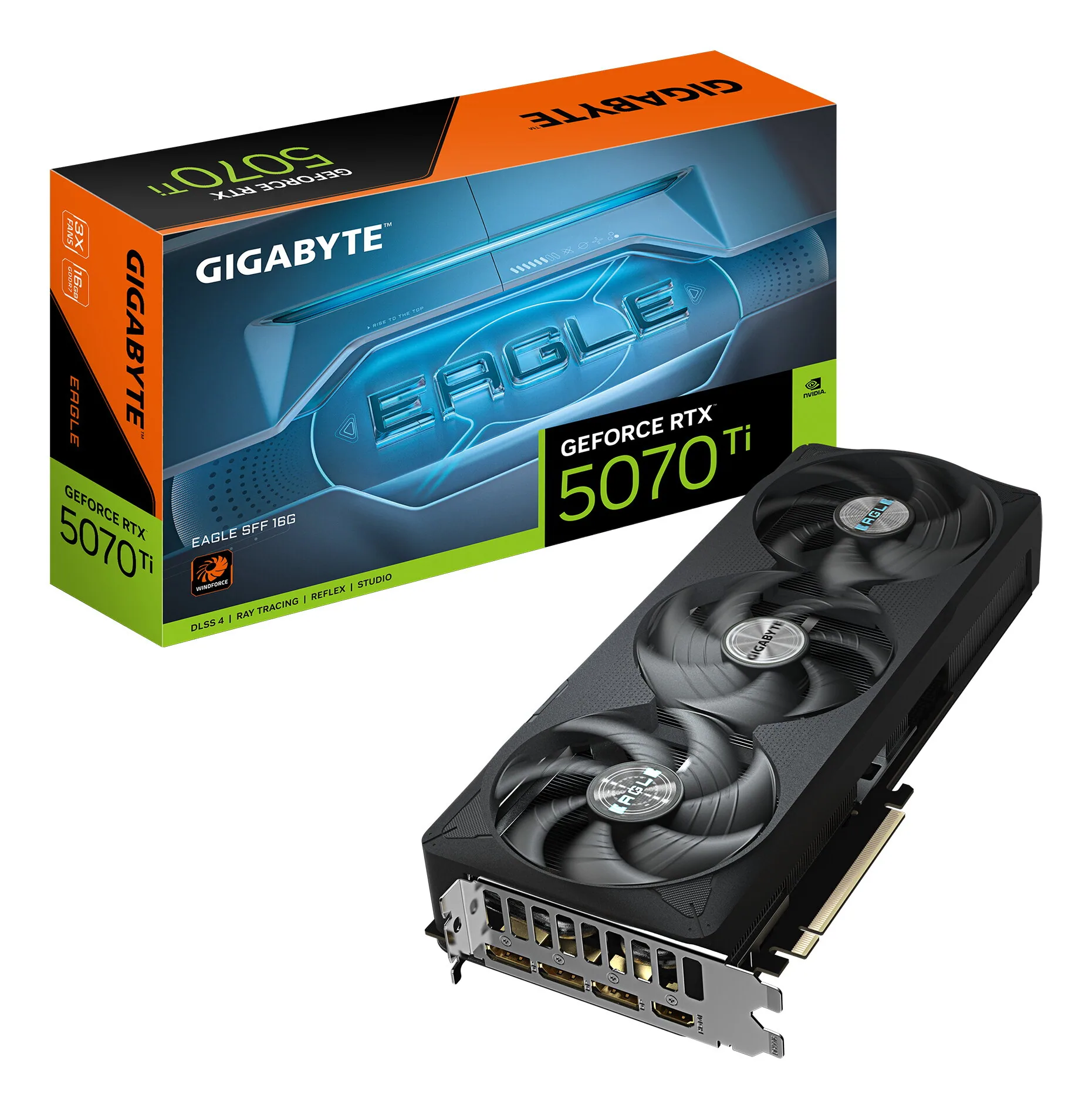 GIGABYTE GeForce RTX 5070 Ti EAGLE SFF 16G Grafikkarte – 16 GB GDDR7, 256-Bit, PCI-E 5.0, 2452 MHz Kernfrequenz, 3 x DP 2.1b, 1 x HDMI 2.1b, DLSS 4, GV-N507TEAGLE-16GD – Bild 1