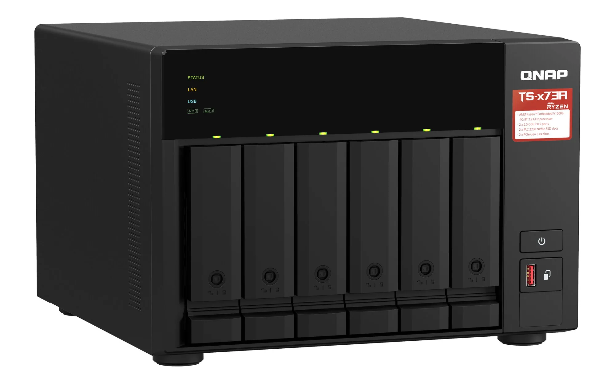 QNAP TS-673A NAS Tower Ryzen Embedded V1500B 8 GB DDR4 0 TB QNAP Turbo System Schwarz – Bild 2