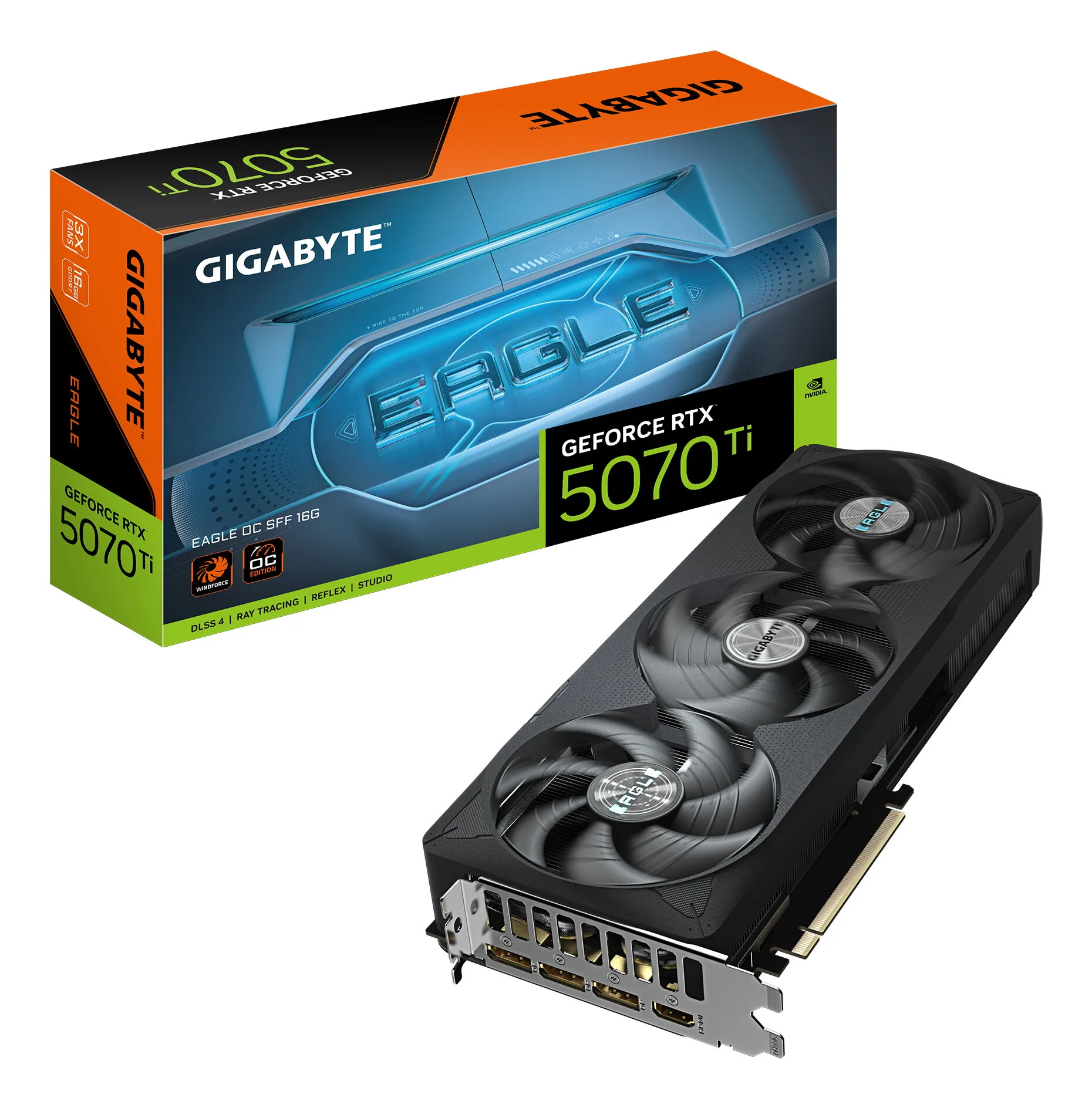 GIGABYTE GeForce RTX 5070 Ti EAGLE OC SFF 16G Grafikkarte - 16GB GDDR7, 256 Bit, PCI-E 5.0, 2542 MHz Core Clock, 3 x DP 2.1a, 1 x HDMI 2.1b, NVIDIA DLSS 4, GV-N507TEAGLE OC-16GD – Bild 1