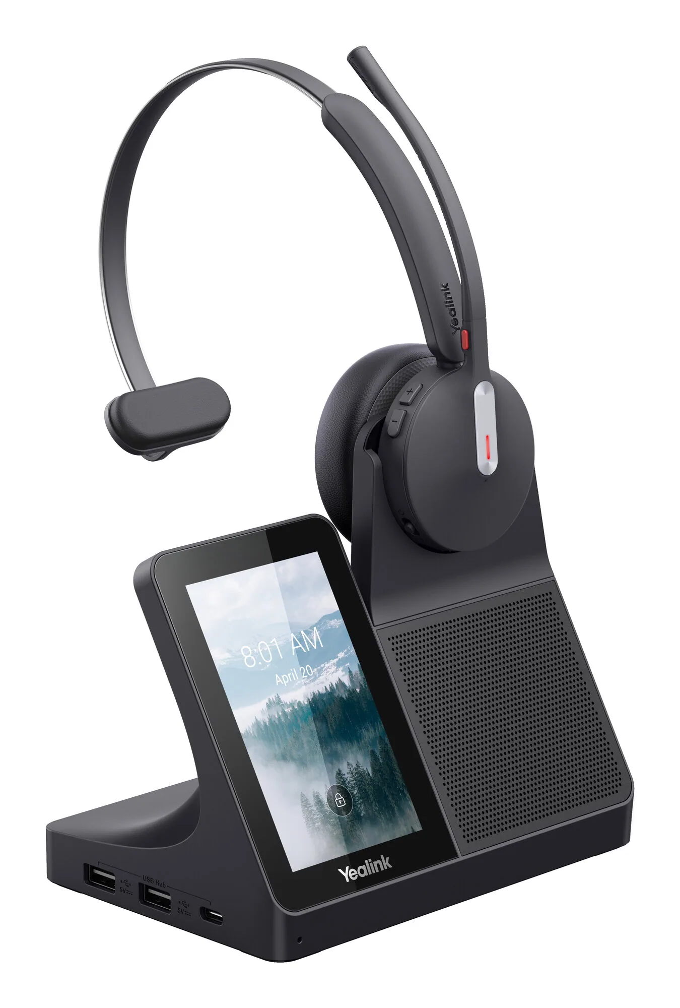Yealink WH64 Workstation Mono Headset Kopfhörer Verkabelt & Kabellos Kopfband Büro/Callcenter USB Typ-C Bluetooth Ladestation Schwarz – Bild 1