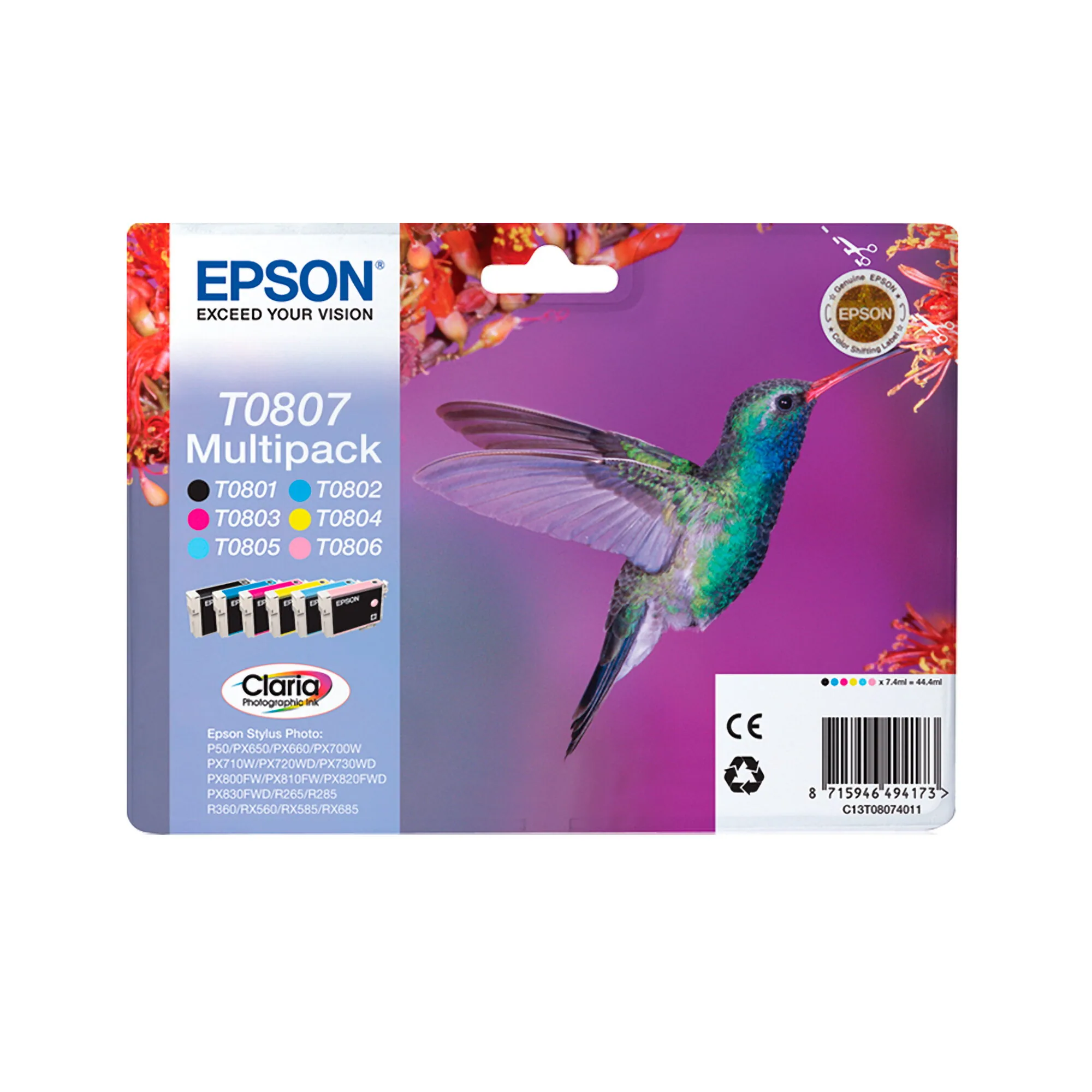 Epson Hummingbird Multipack 6 Farben T0807 Claria Photographic Ink – Bild 1