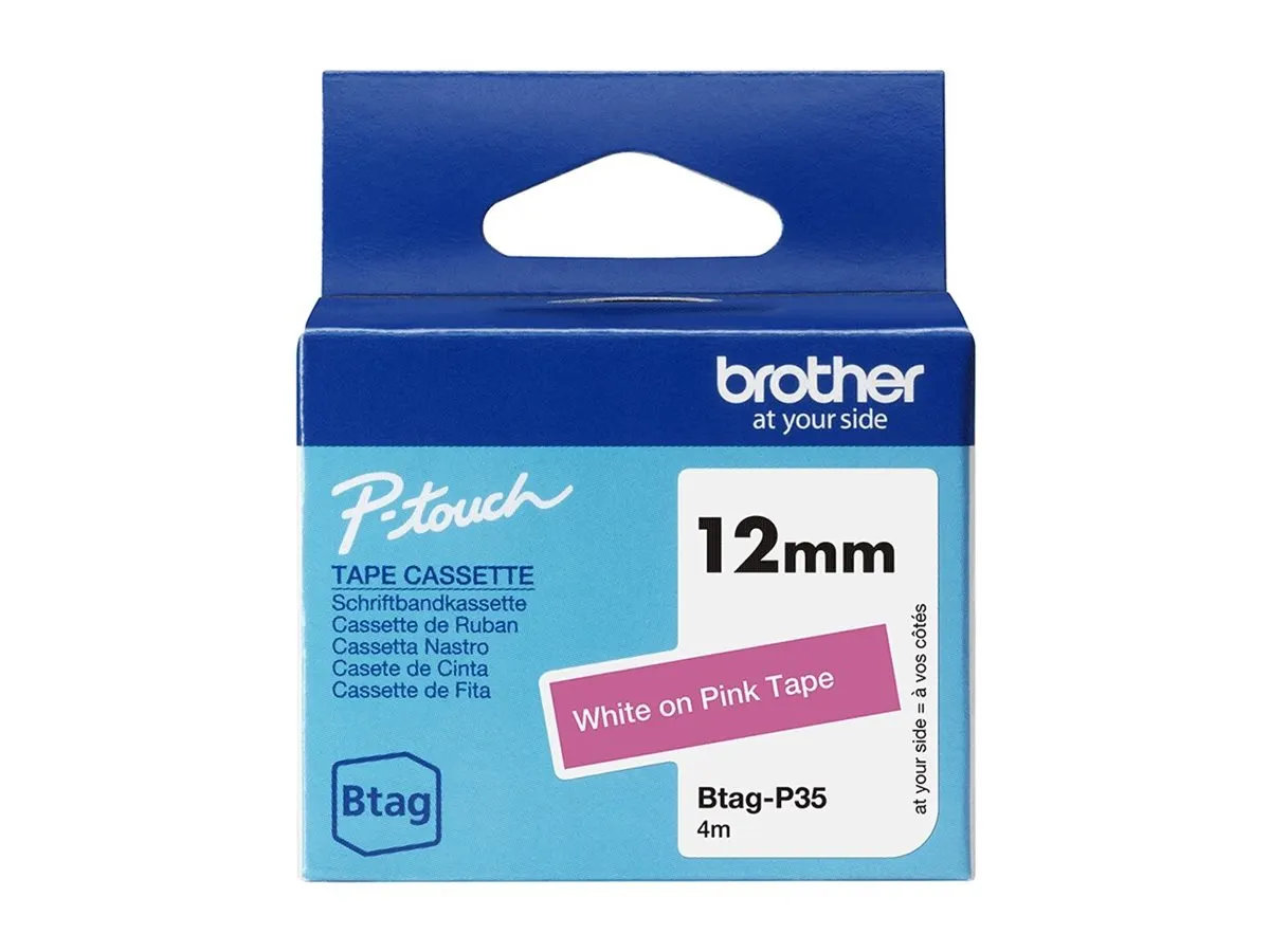 Schriftband Brother 12mmx4m weiß/pink BTAG-P35