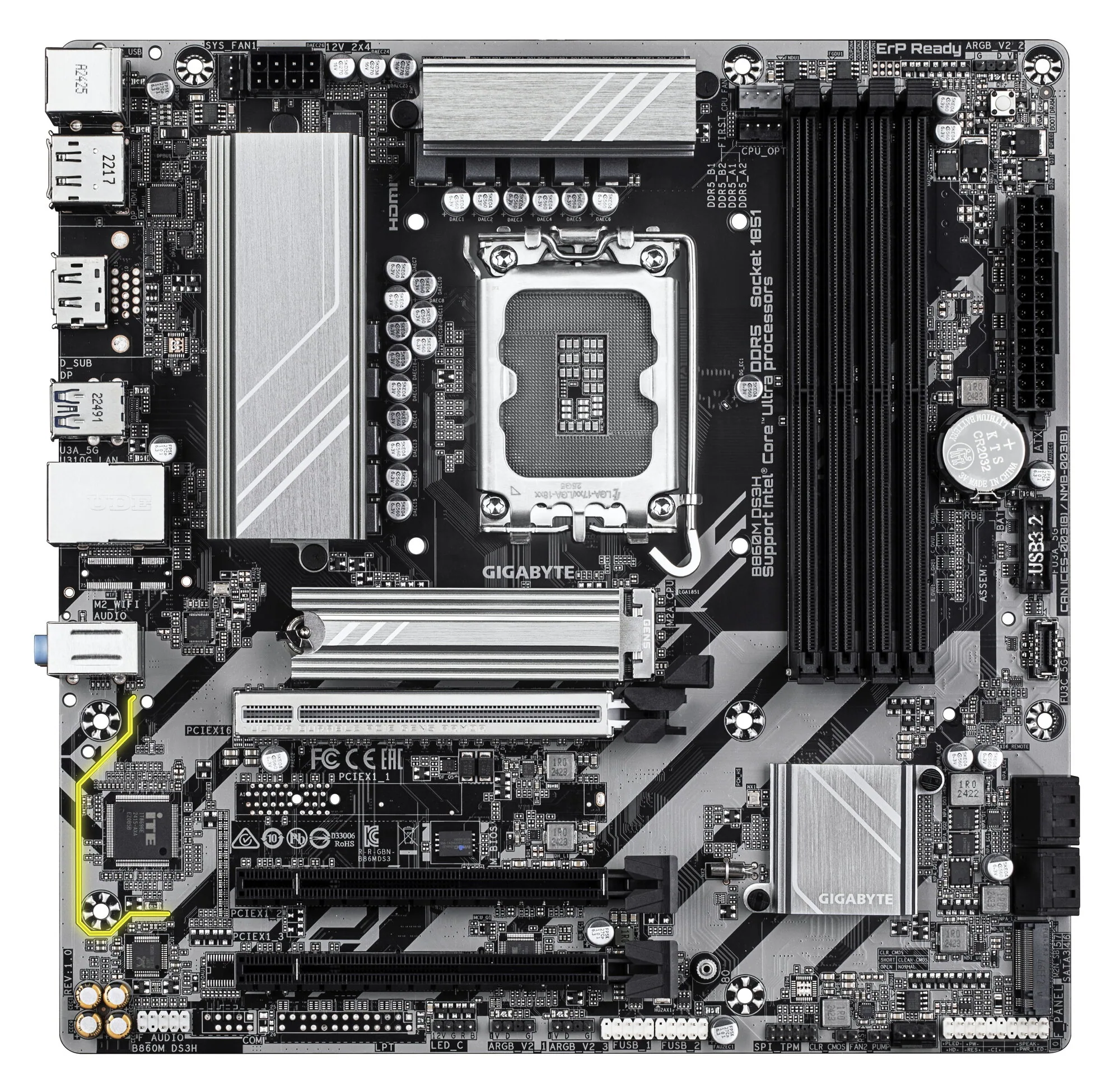 GIGABYTE B860M DS3H Mainboard - Intel Core Ultra CPUs, 5+1+2+1 Phasen VRM, bis zu 9066MHz DDR5, 1xPCIe 5.0 + 1xPCIe 4.0 M.2, 2,5 GbE LAN, USB 3.2 Gen 2 – Bild 2