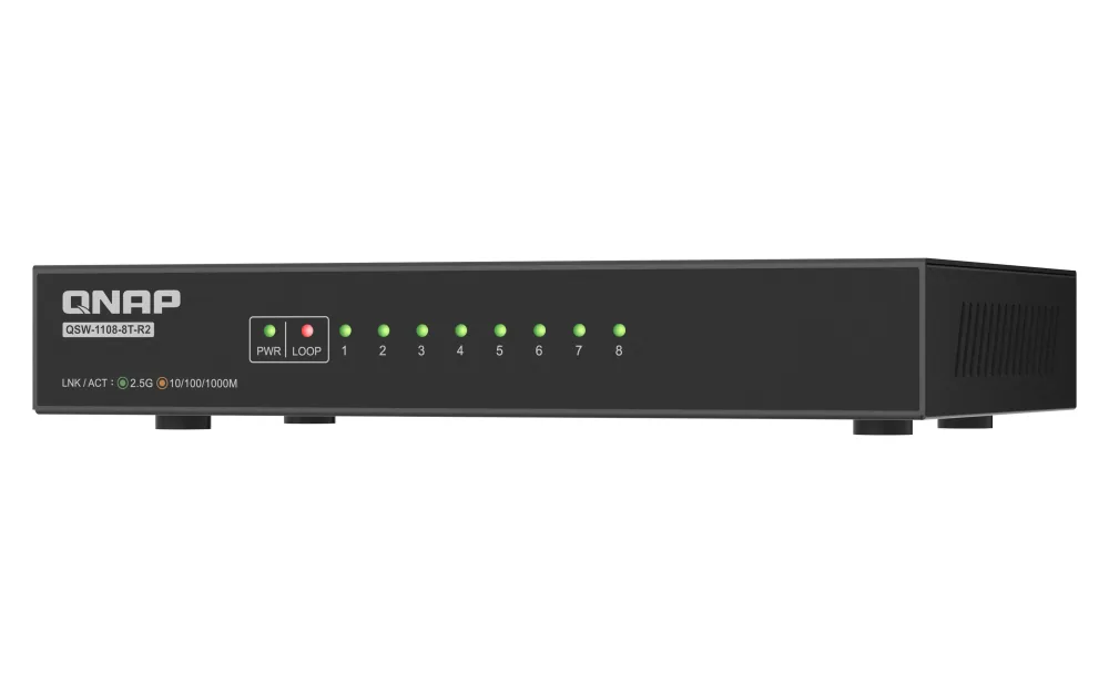 QNAP QSW-1108-8T-R2 Netzwerk-Switch Unmanaged 2.5G Ethernet (100/1000/2500) Desktop Schwarz – Bild 1