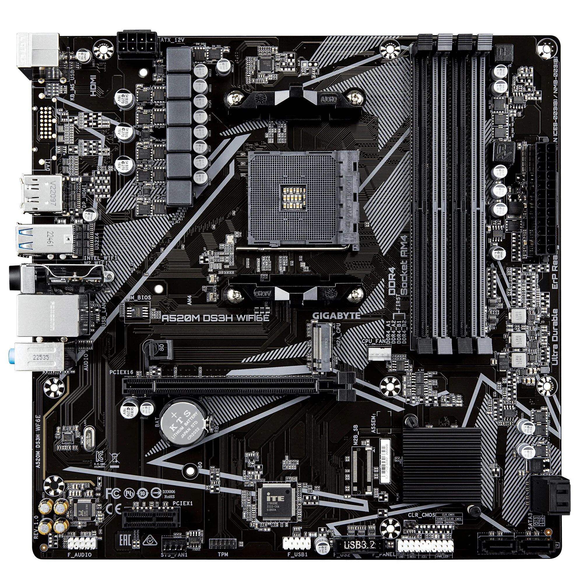 GIGABYTE A520M DS3H WIFI6E Mainboard – Unterstützt AMD Ryzen 5000 Series AM4 CPUs, bis zu 4733 MHz DDR4 (OC), 1× PCIe – Bild 2