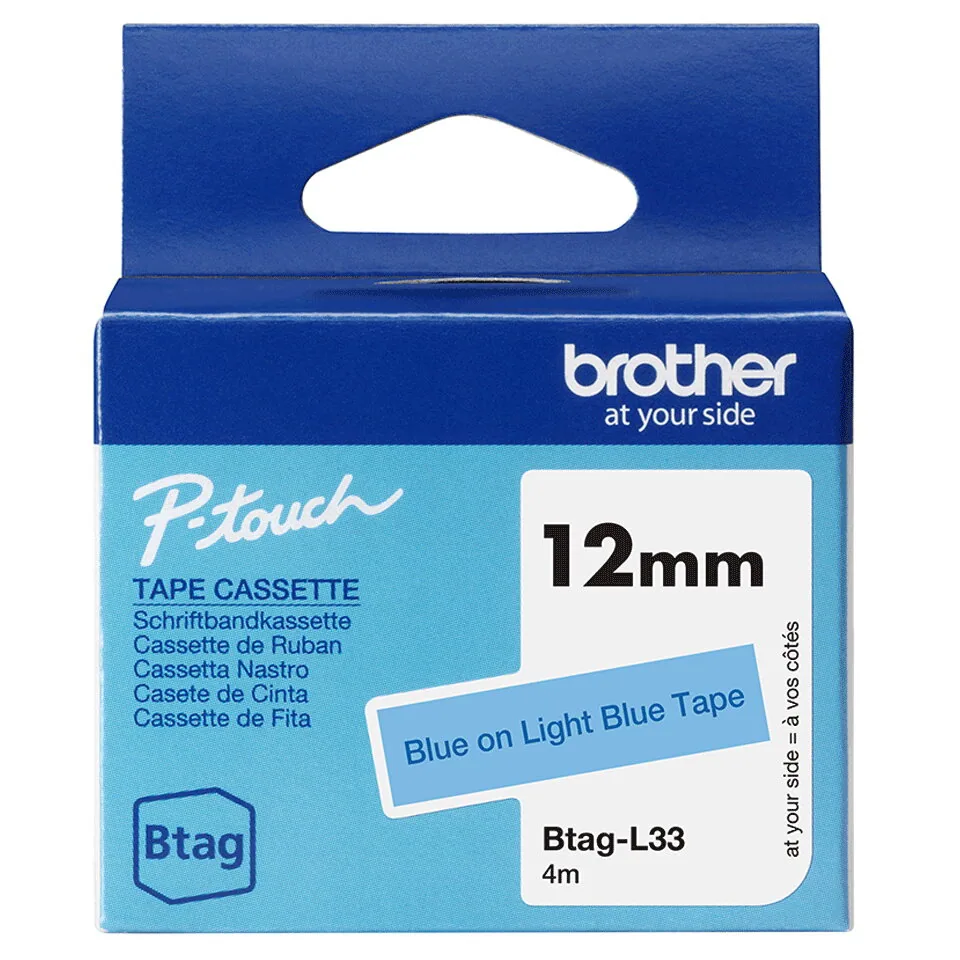 Brother BTAG-L33 Etiketten erstellendes Band Blau auf hellblau – Bild 1