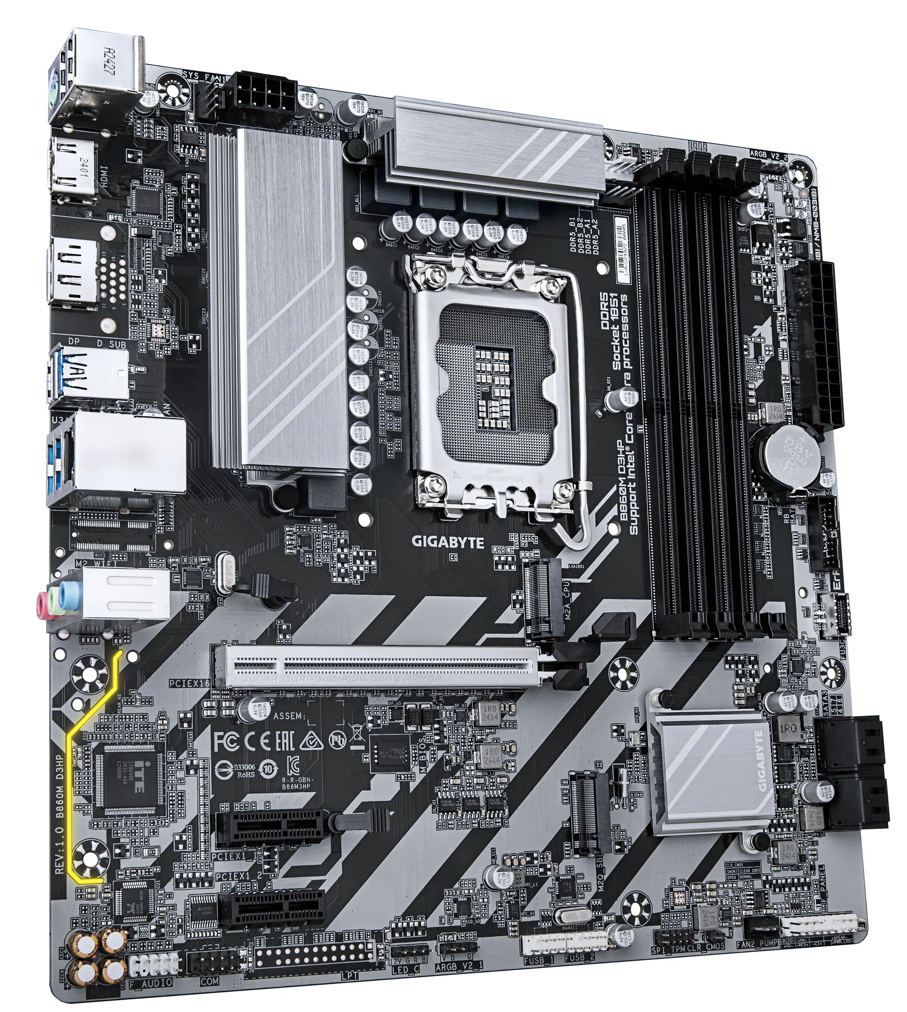 GIGABYTE B860M D3HP Mainboard - Intel Core Ultra CPUs, 4+1+2+1 Phasen VRM, bis zu 9066MHz DDR5, 2xPCIe 4.0 M.2, GbE LAN, USB 3.2 Gen 1 – Bild 3