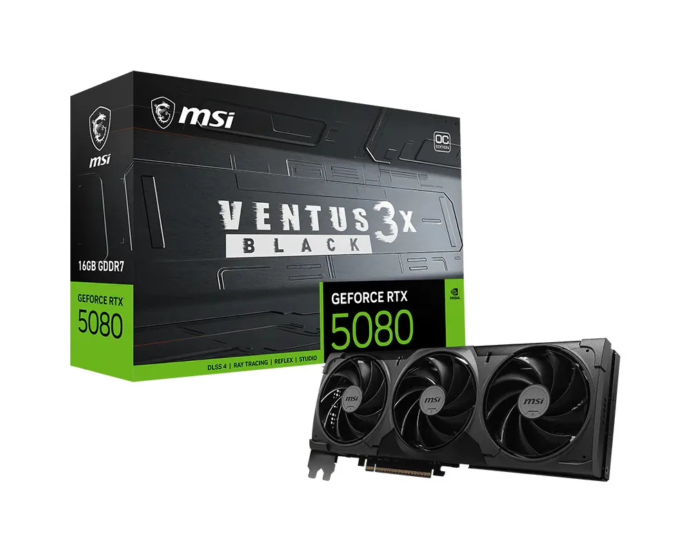 MSI VENTUS GeForce RTX 5080 16G 3X OC Schwarz Grafikkarte NVIDIA 16 GB GDDR7 – Bild 1