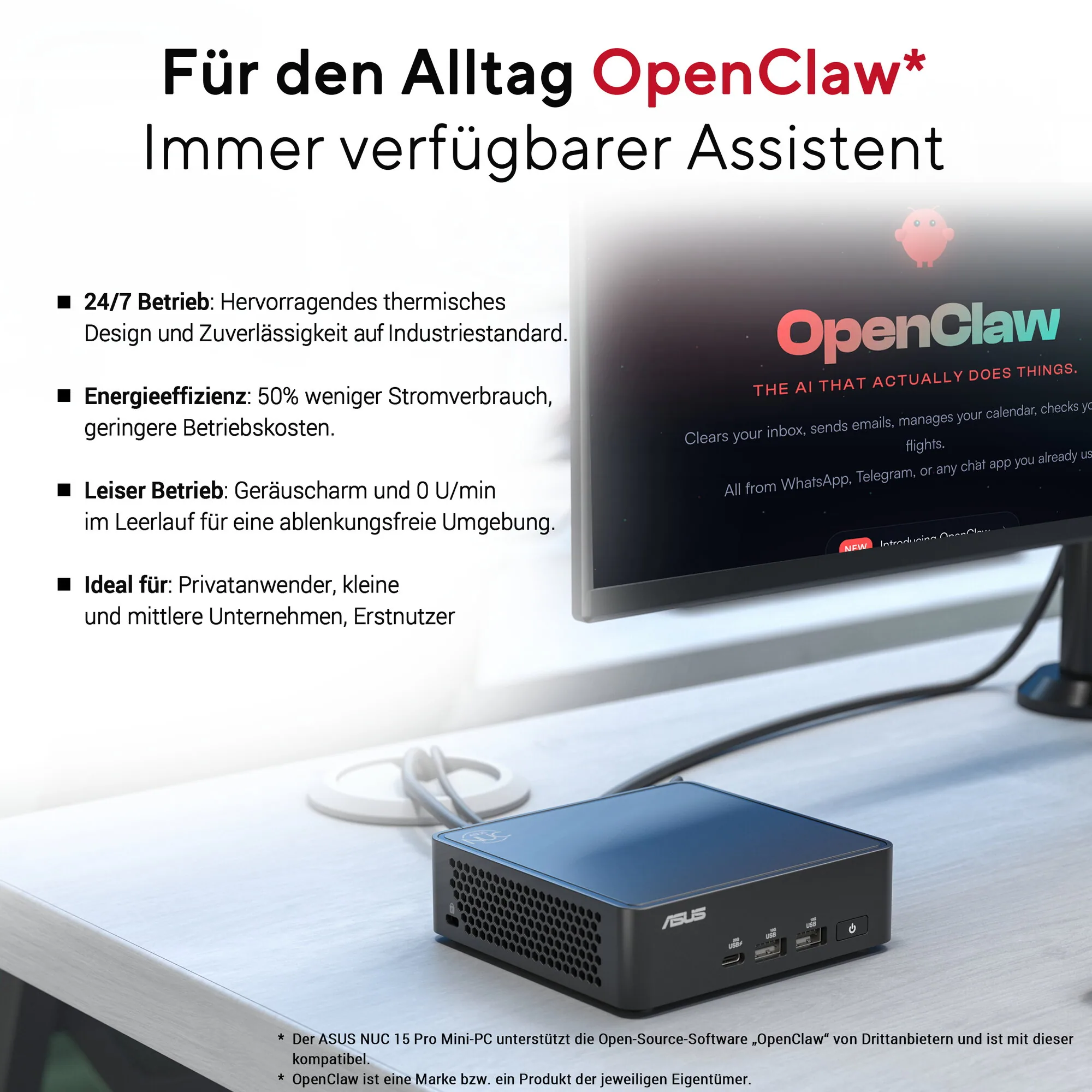 ASUS NUC RNUC15CRKU5063C2 Intel Core Ultra 5 225H 16 GB DDR5-SDRAM 512 GB SSD Windows 11 Pro Mini PC Mini-PC Schwarz – Bild 4