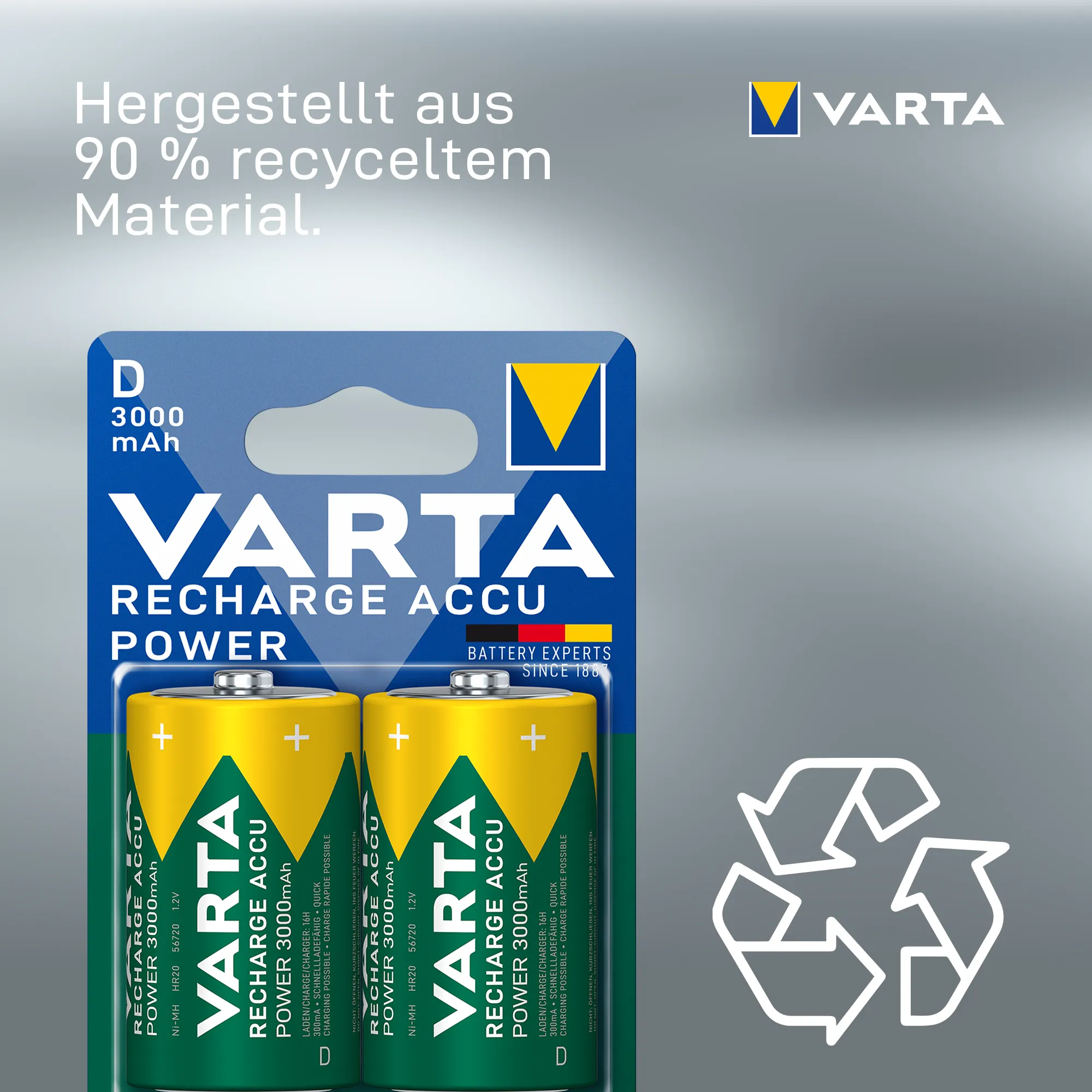 Varta Akku RECHARGE Power D HR20 3000 mAh NEU 2 Stück
