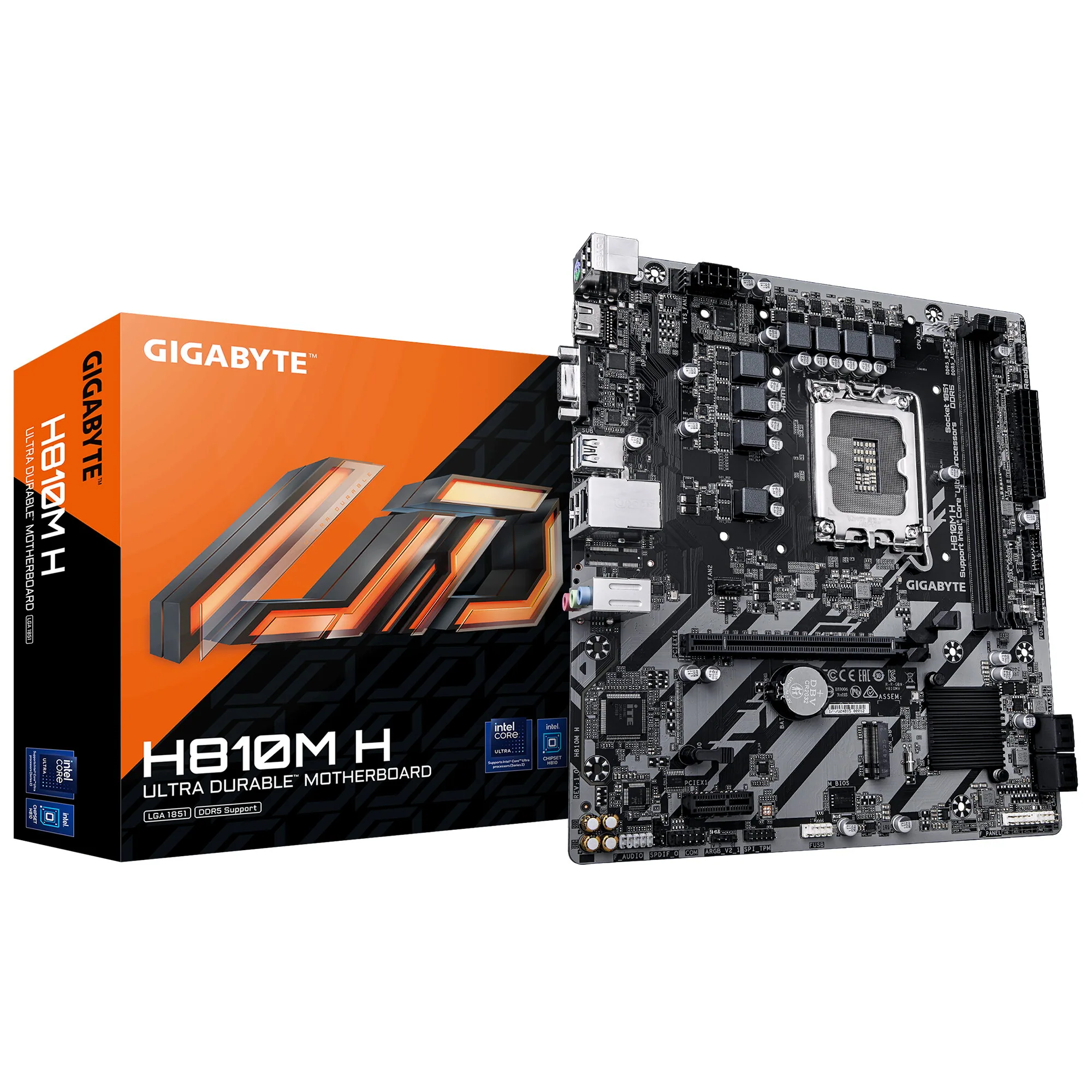 GIGABYTE H810M H Mainboard – Intel Core Ultra (Serie 2) CPUs, 4+1+2 Phasen VRM, bis zu 6400 MHz DDR5, 1xPCIe 4.0 M.2, 1GbE LAN, USB 3.2 Gen 1 – Bild 1