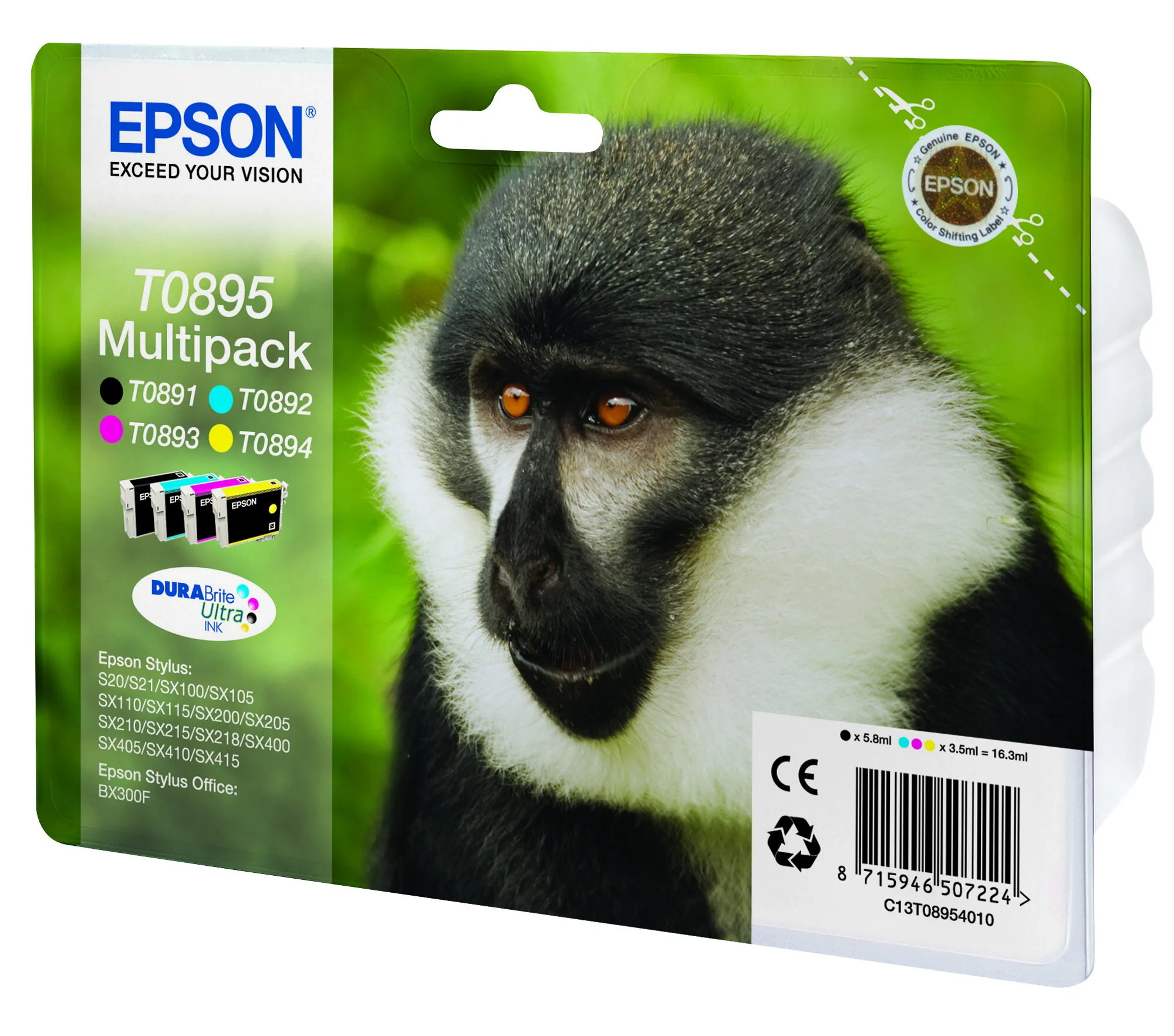Epson Monkey T0895 Affe DURABrite Ultra Multipack 4 Farben Tinte – Bild 1