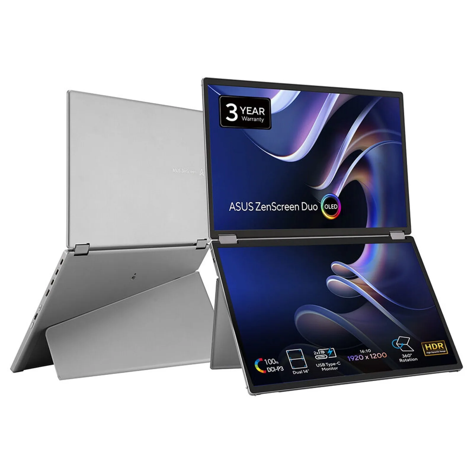 ASUS ZenScreen Duo OLED MQ149CD Computerbildschirm 35,6 cm (14") 1920 x 1200 Pixel WUXGA Silber – Bild 1