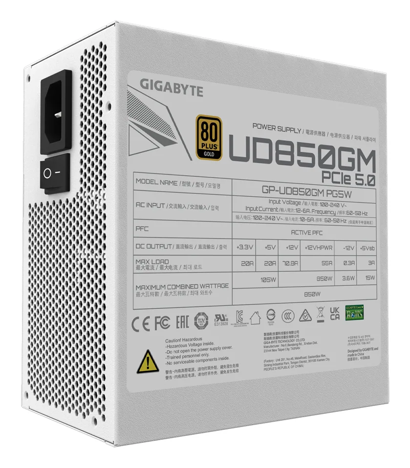 GIGABYTE UD850GM PG5W Netzteil - PCIe 5.0, 80 PLUS Gold, Vollmodulares Design, 120-mm-Lüfter, ATX 3.0 kompatibel, EU-Stecker – Bild 3