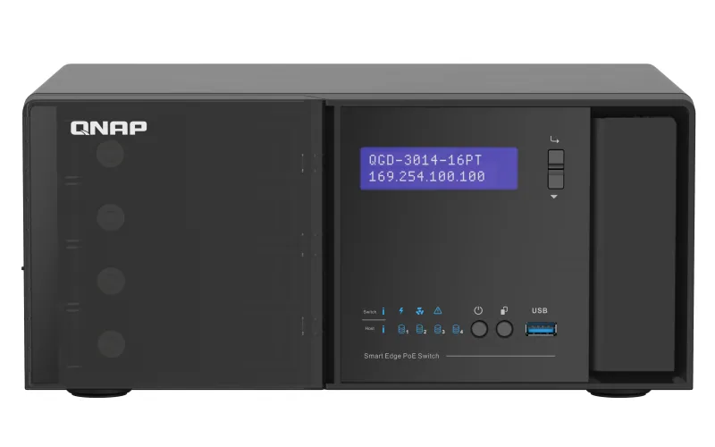 QNAP QGD-3014-16PT-8G Netzwerk-Switch Managed Gigabit Ethernet (10/100/1000) Power over Ethernet (PoE) Schwarz – Bild 1