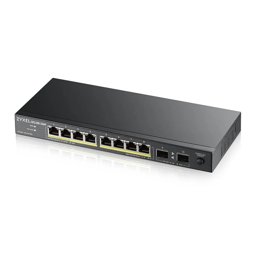 Zyxel GS1100-10HP v2 Unmanaged Gigabit Ethernet (10/100/1000) Power over Ethernet (PoE) Schwarz – Bild 1