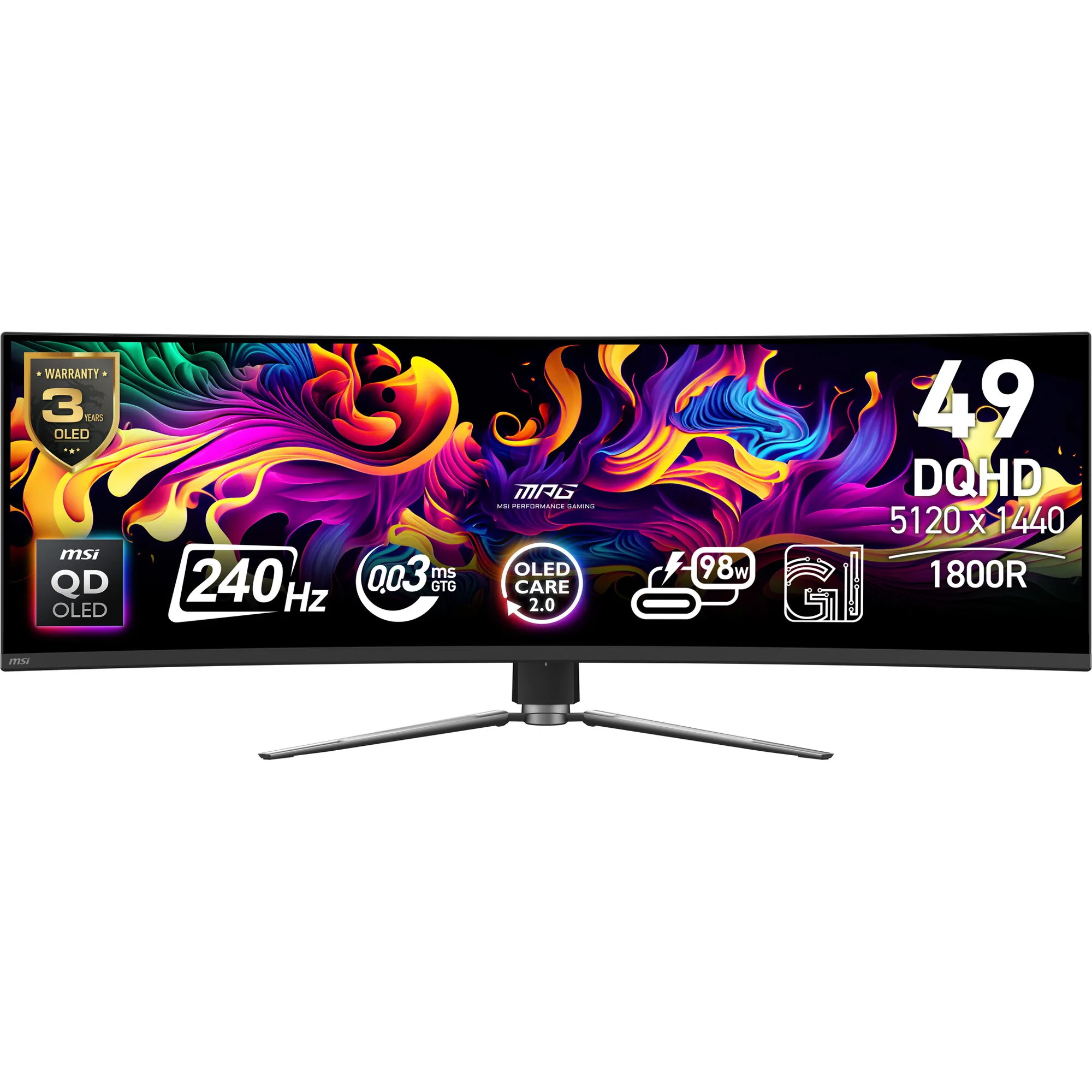 MSI MPG 491CQPXDE QD-OLED Computerbildschirm 124,5 cm (49") 5120 x 1440 Pixel Dual QHD Schwarz – Bild 1
