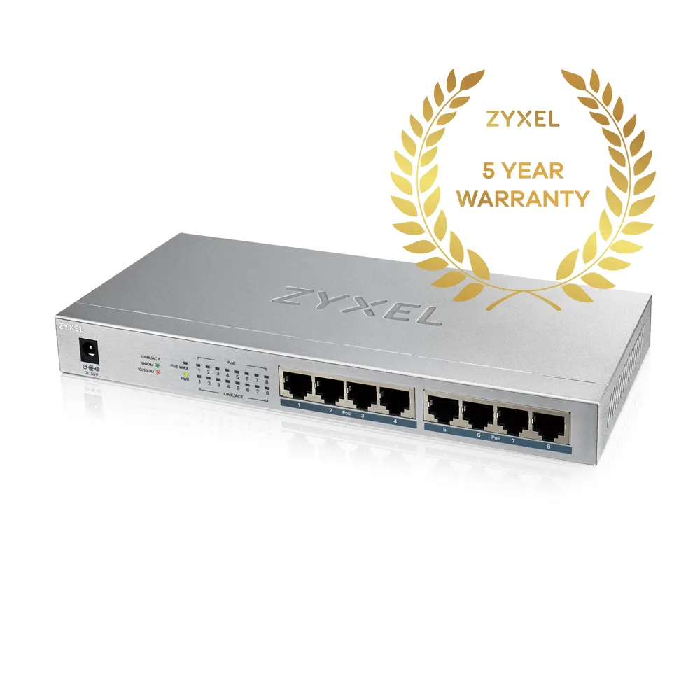 Zyxel GS1008HP Unmanaged Gigabit Ethernet (10/100/1000) Power over Ethernet (PoE) Grau – Bild 4