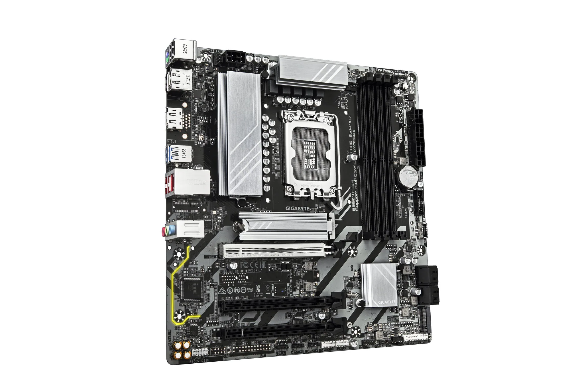 GIGABYTE B860M DS3H Mainboard - Intel Core Ultra CPUs, 5+1+2+1 Phasen VRM, bis zu 9066MHz DDR5, 1xPCIe 5.0 + 1xPCIe 4.0 M.2, 2,5 GbE LAN, USB 3.2 Gen 2 – Bild 3