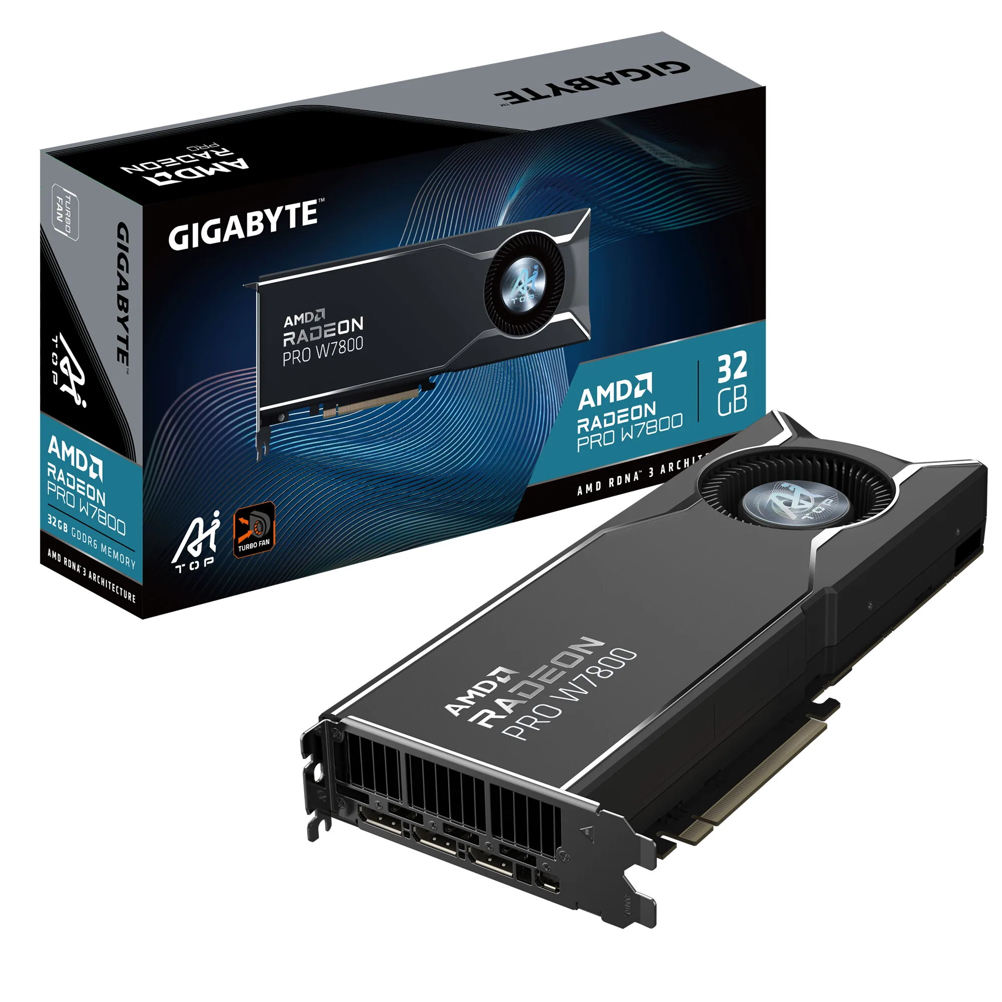 GIGABYTE Radeon PRO W7800 AI TOP 32G Grafikkarte - 32GB GDDR6, 256bit, PCI-E 4.0, 3 x DisplayPort 2.1, W7800 AI TOP 32G – Bild 1