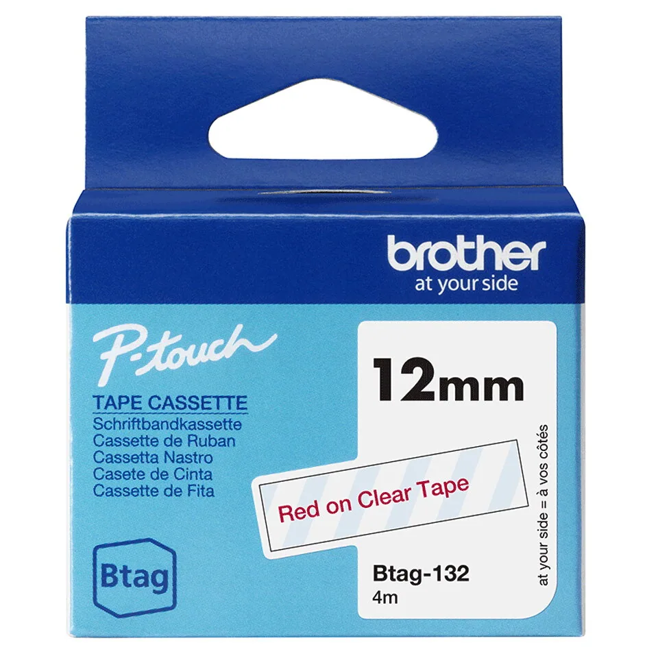 Brother BTAG-132 Etiketten erstellendes Band Rot auf Transparent – Bild 1