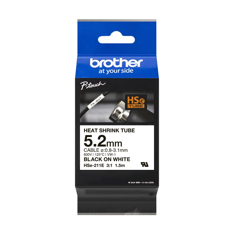 Brother HSE-211E Etiketten erstellendes Band Schwarz auf weiss – Bild 1