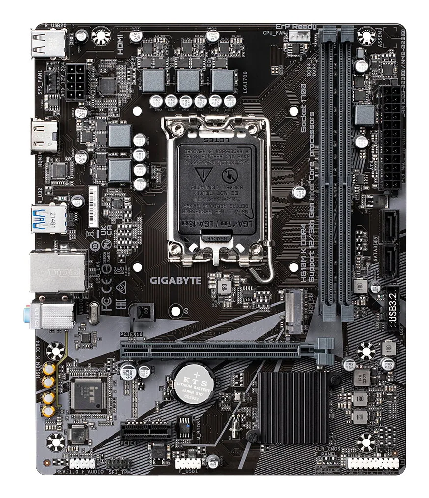 GIGABYTE H610M K DDR4 Mainboard - Unterstützt Intel Core Prozessoren 14th Gen CPUs, 3+1+1 Phases Hybrid Power Design, up to 3200MHz DDR4, 1xPCIe 3.0 M.2, GbE LAN, USB 3.2 Gen 1 – Bild 2