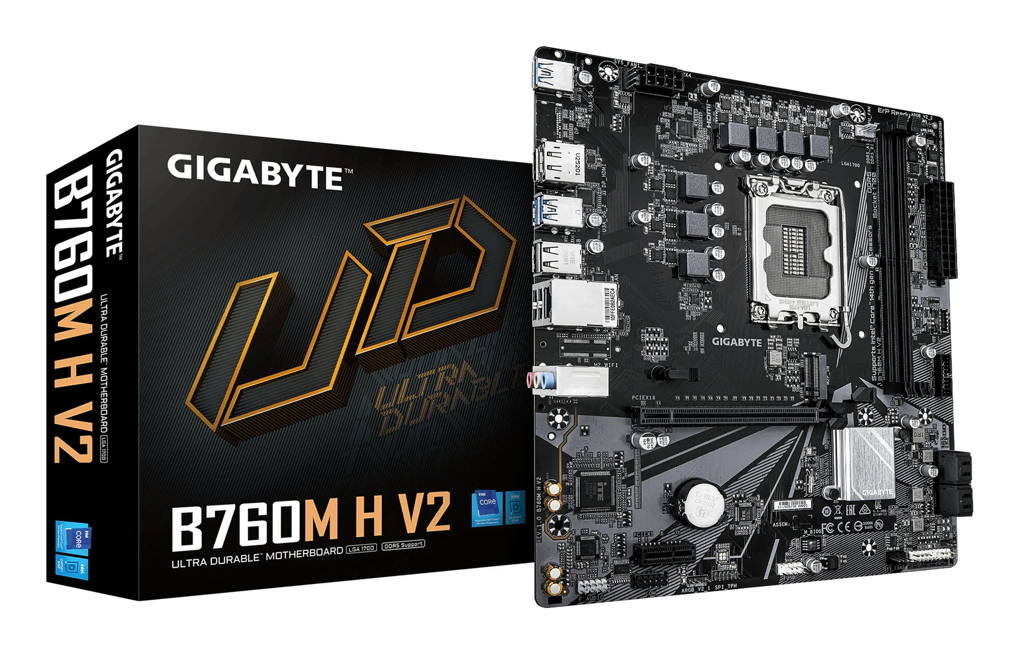 GIGABYTE B760M H V2 Mainboard - Unterstützt Intel Core Prozessoren der 14. Generation, digitales 5+1+1-Phasen-VRM, bis zu 8000MHz DDR5 (O.C.), 1xPCIe 4.0 M.2, 1GbE LAN, USB 3.2 Gen1 – Bild 1