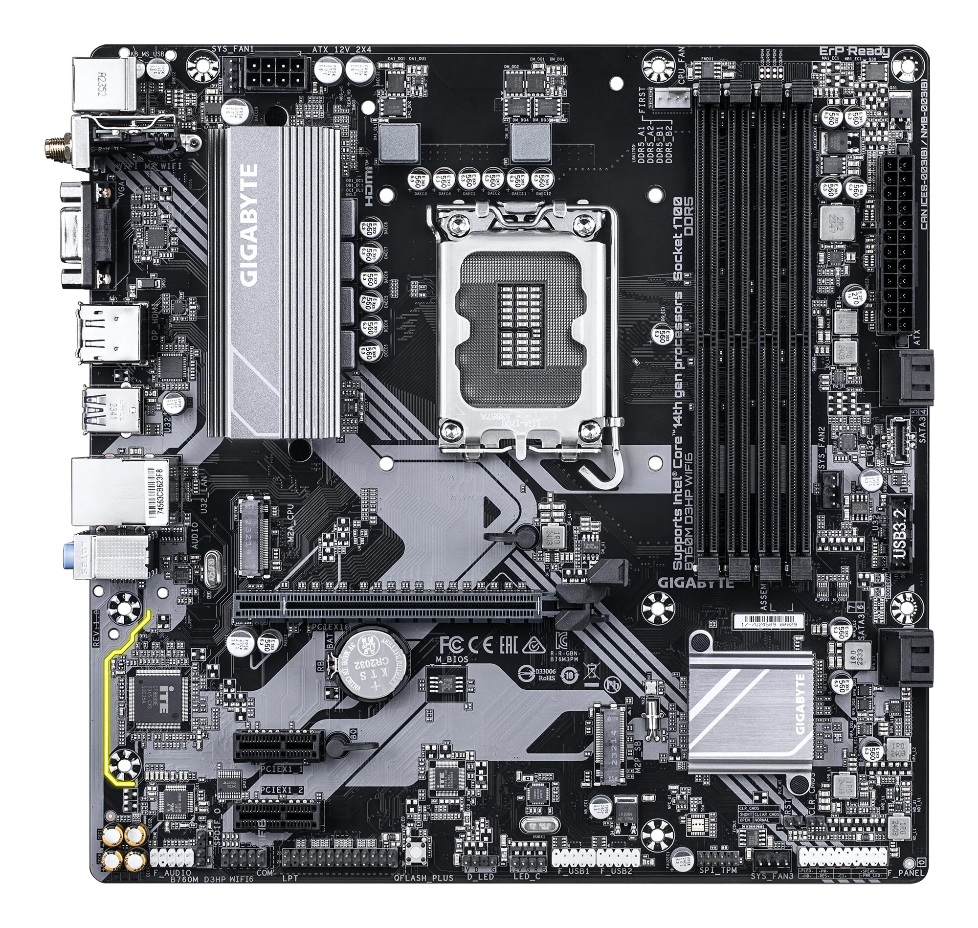 GIGABYTE B760M D3HP WIFI6 Mainboard – Unterstützt Intel Core Prozessoren der 14. Generation, digitales 4+1+1 Phasen VRM, bis zu 5600 MHz DDR5, 2x PCIe 4.0 M.2, Wi-Fi 6, GbE LAN, USB 3.2 Gen 1 – Bild 2