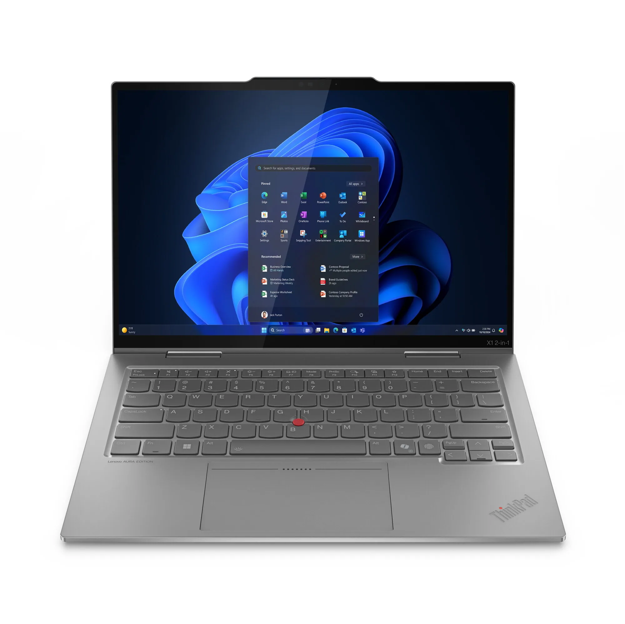 Lenovo ThinkPad X1 2-in-1 Gen 10 Aura Edition Copilot+ PC Intel Core Ultra 7 258V Hybrid (2-in-1) 35,6 cm (14") Touchscreen WUXGA 32 GB LPDDR5x-SDRAM 1 TB SSD Wi-Fi 7 (802.11be) Windows 11 Pro Grau Deutsch – Bild 1