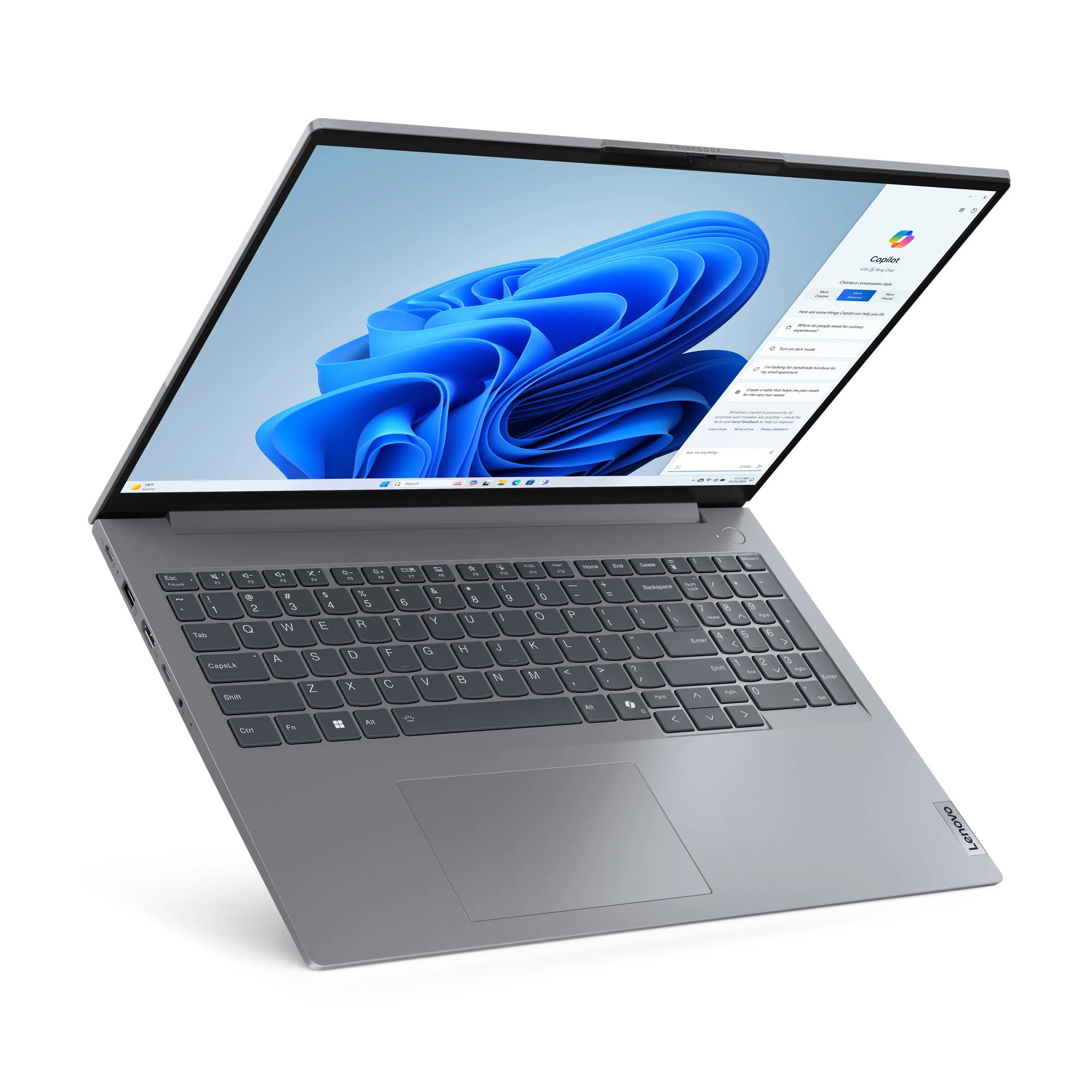 Lenovo ThinkBook 16 G7 ARP AMD Ryzen™ 5 7535HS Laptop 40,6 cm (16") WUXGA 16 GB DDR5-SDRAM 512 GB SSD Wi-Fi 6E (802.11ax) Windows 11 Pro Grau Deutsch – Bild 8